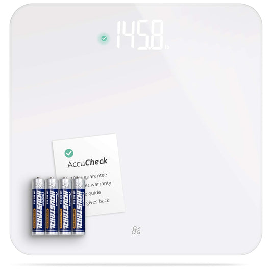 Greater Goods Digital AccuCheck Bathroom Scale for Body Weight, Capacity up to 400 lbs, Batteries Included, White
