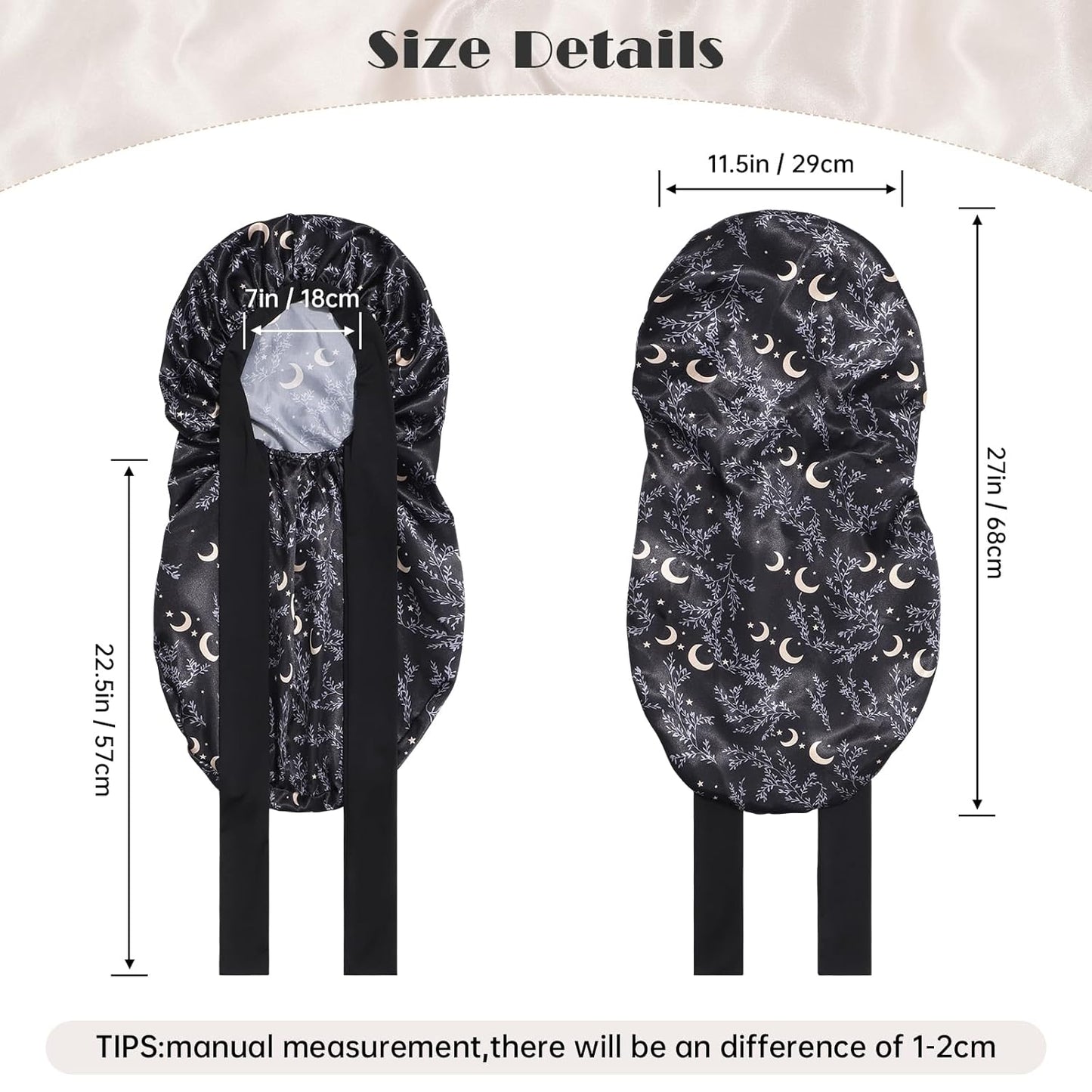 AWAYTR Long Satin Bonnet for Braids - Elastic Silk Hair Bonnets for Sleeping Night Cap Stretchy Tie Band for Women(Star and Moon)