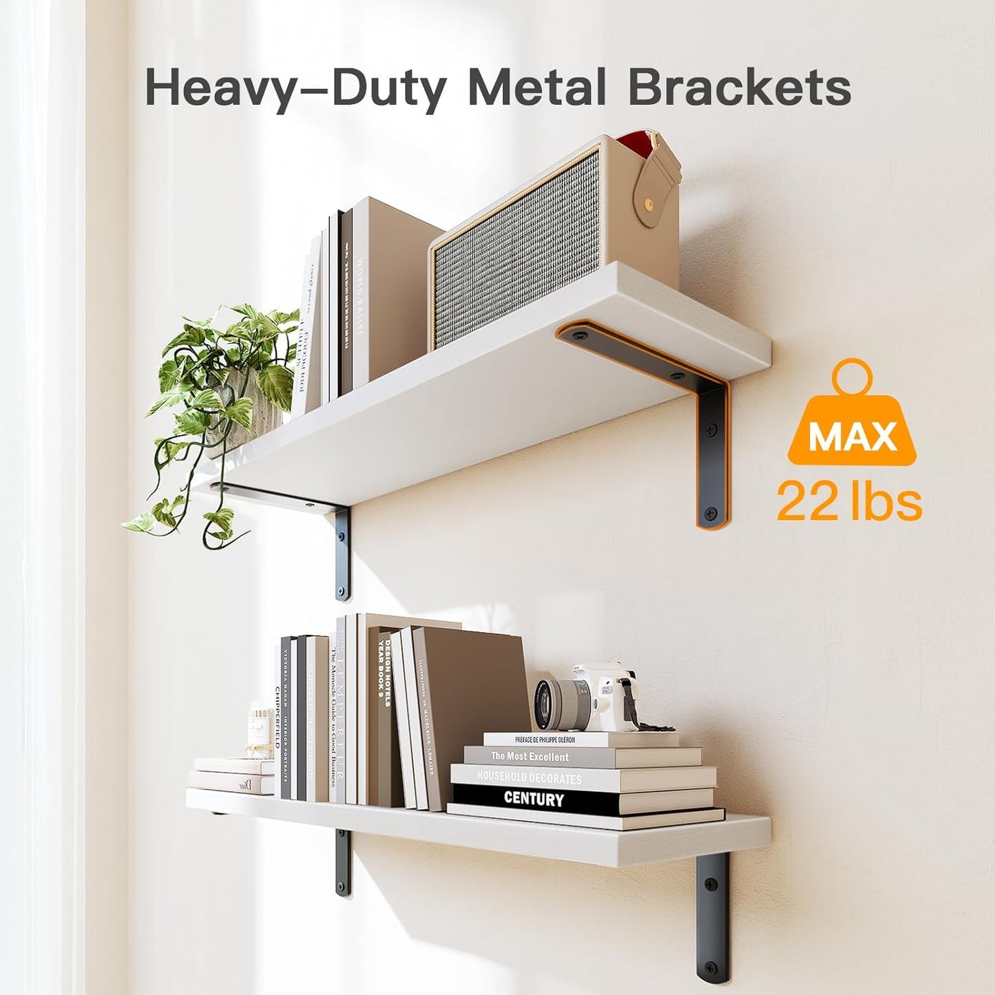 Amada Bathroom Shelves Over Toilet with Storage Basket, Floating Wall Shelves for Home Organization & Wall Decor, Bathroom/Kitchen/Living Room ShelvesWhite