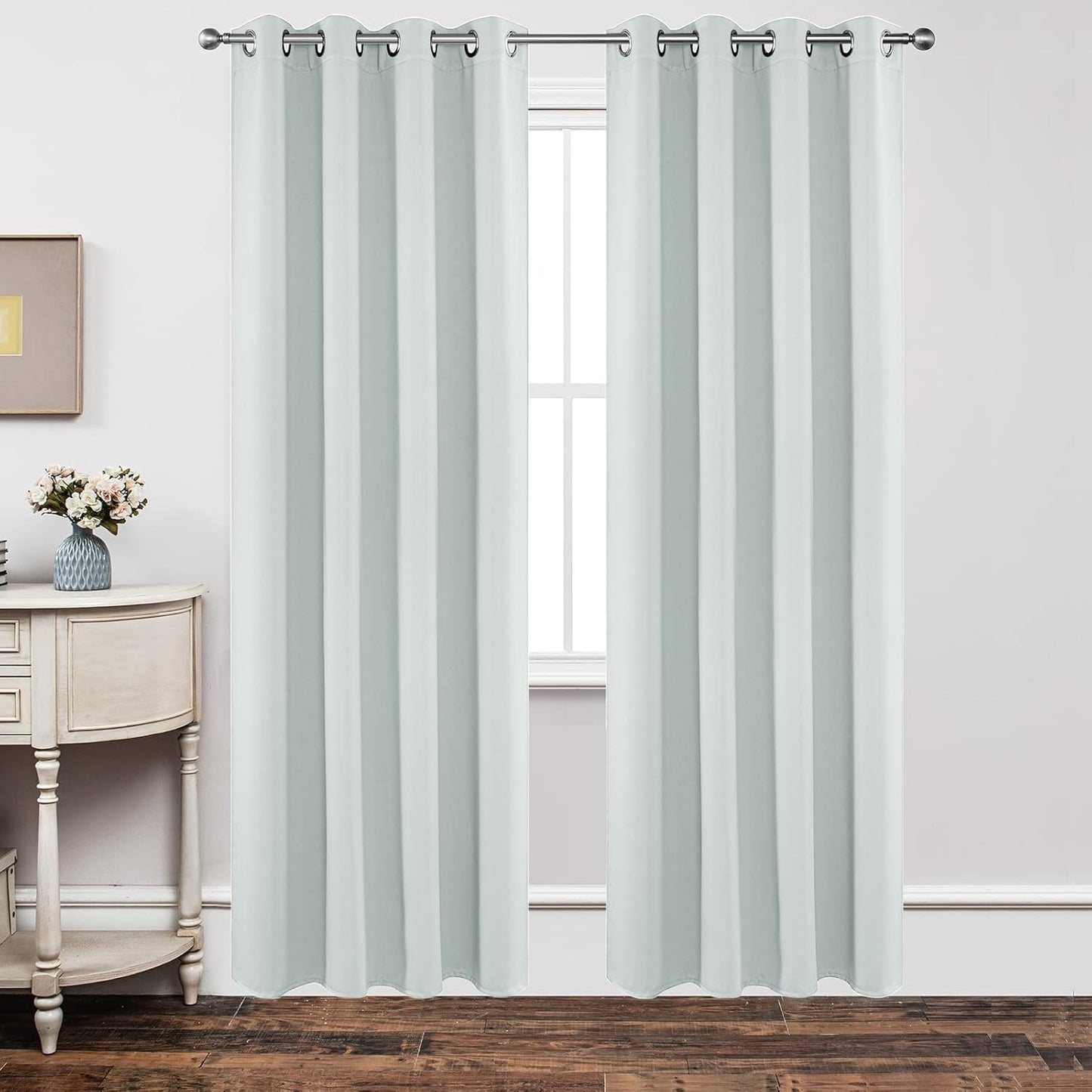 Joydeco White Curtains 84 Inches Long 2 Panels Set, Thermal Insulated Long Curtains& Drapes 2 Burg, Room Darkening Grommet Drapes for Living Room Bedroom Window (W52 x L84 Inch, Greyish White)