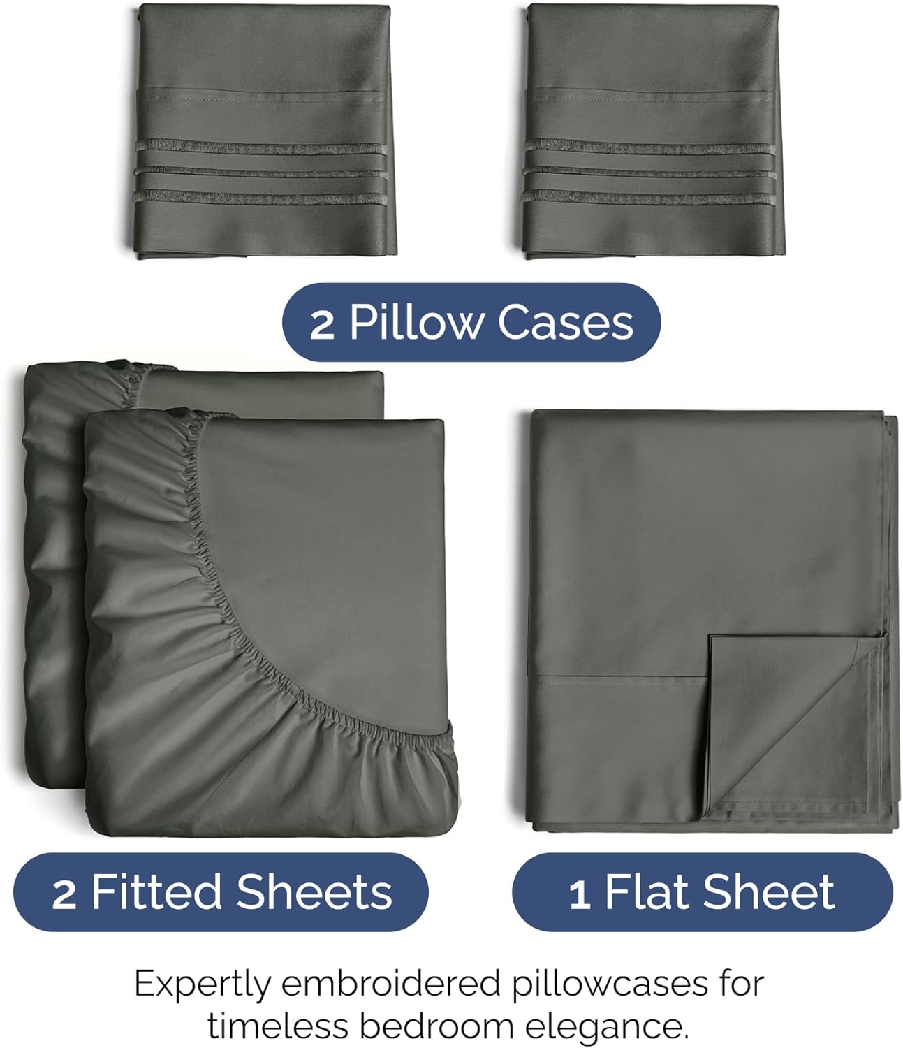 Split King Size 5 Piece Sheet Set - Extra Soft, Breathable And Cooling Sheets - Hotel Luxury Bed Sheets for Women And Men - Deep Pockets, Easy-Fit & Wrinkle-Free - Dark Slate Grey Oeko-Tex Bed Sheets