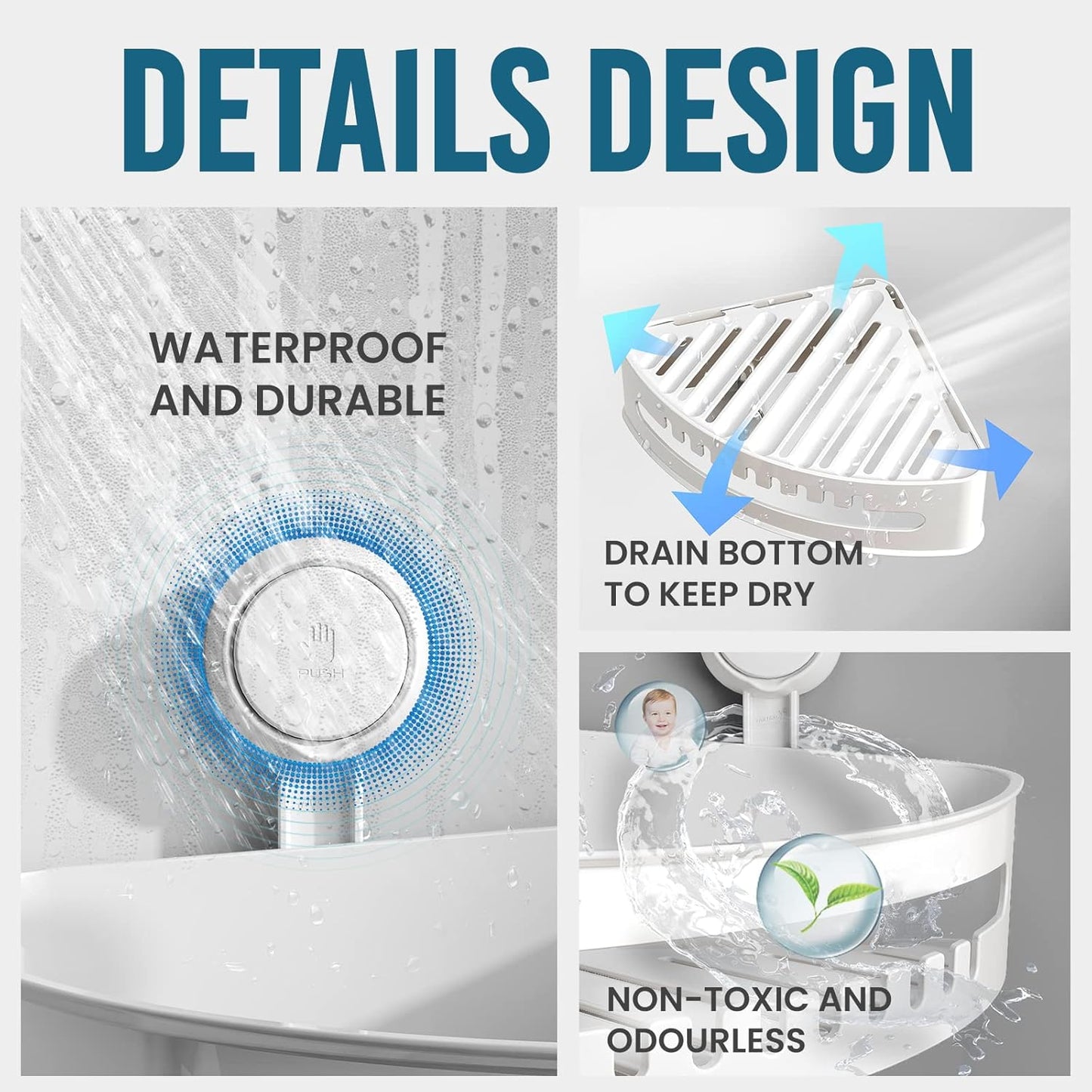 TAILI Shower Caddy Suction Cup Corner, Heavy Duty Bathroom Basket, Bath Shelves for Inside, Shower Holder Organizer for Bathroom Storage & Home Decor, No Drilling,White