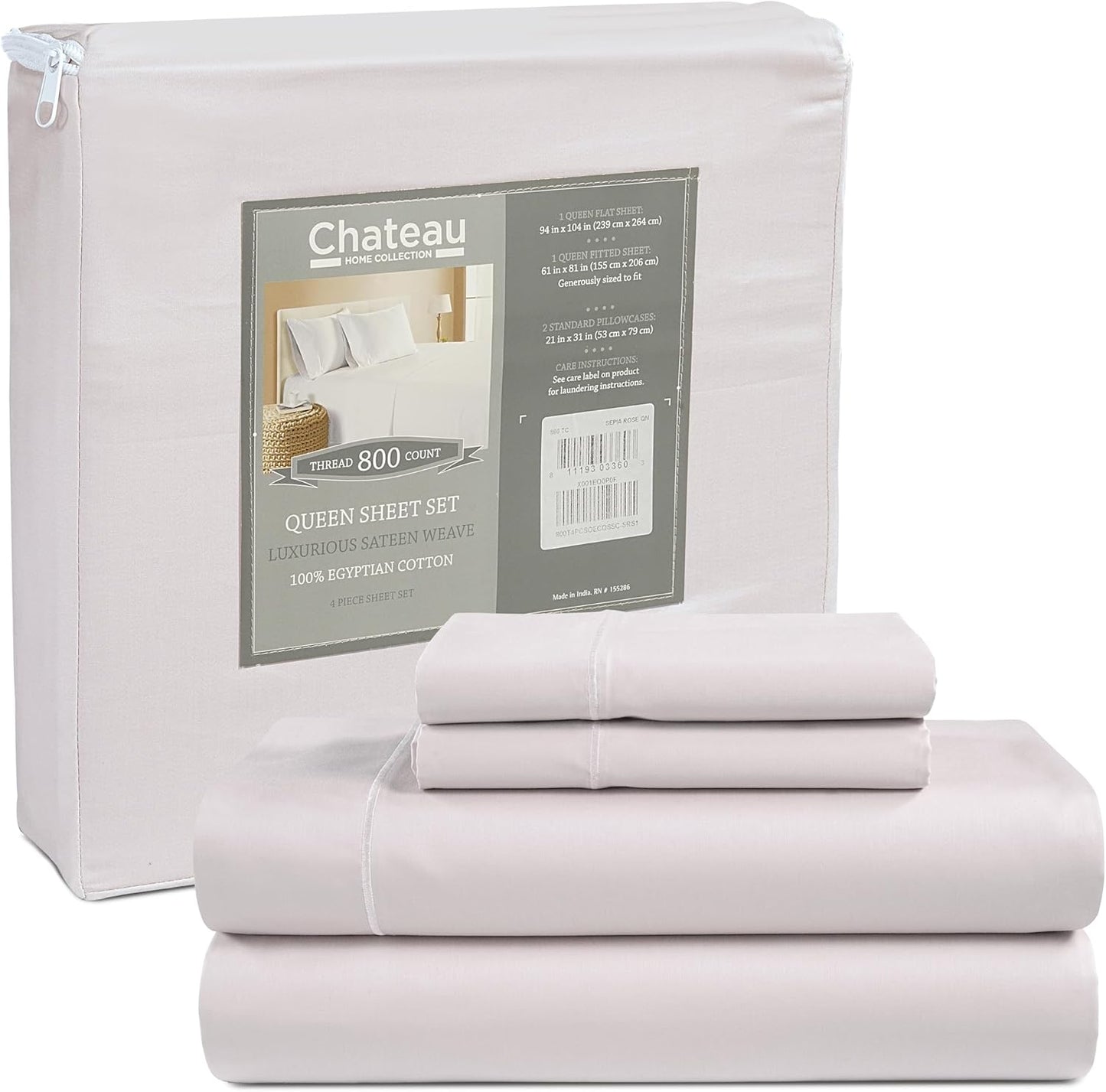 800 Thread Count Egyptian Cotton Sheets Queen Sheet Set Deep Pocket,100% Cotton Bed Sheets Queen Size Set, No Pill Soft & Comfy Naturally Cool Breathable Elasticated Sheet & Pillowcase Sets-Lavender