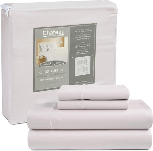 800 Thread Count Egyptian Cotton Sheets Queen Sheet Set Deep Pocket,100% Cotton Bed Sheets Queen Size Set, No Pill Soft & Comfy Naturally Cool Breathable Elasticated Sheet & Pillowcase Sets-Lavender