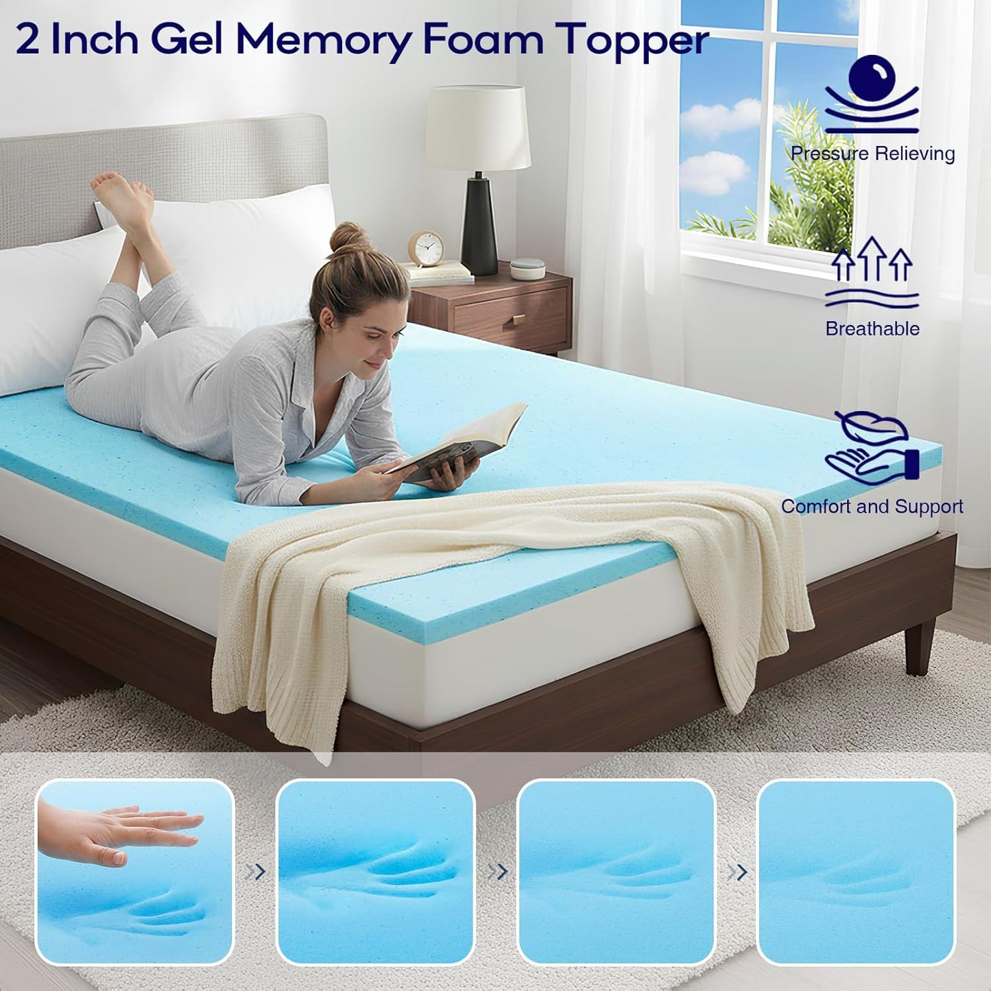 OLANLY Dual-Layer 4 Inch Twin XL Size Memory Foam Mattress Topper for College Dorm Room Essentials, 2 Inch Gel Memory Foam Topper, 2 Inch Cooling Pillow Top Mattress Pad Cover, Gray