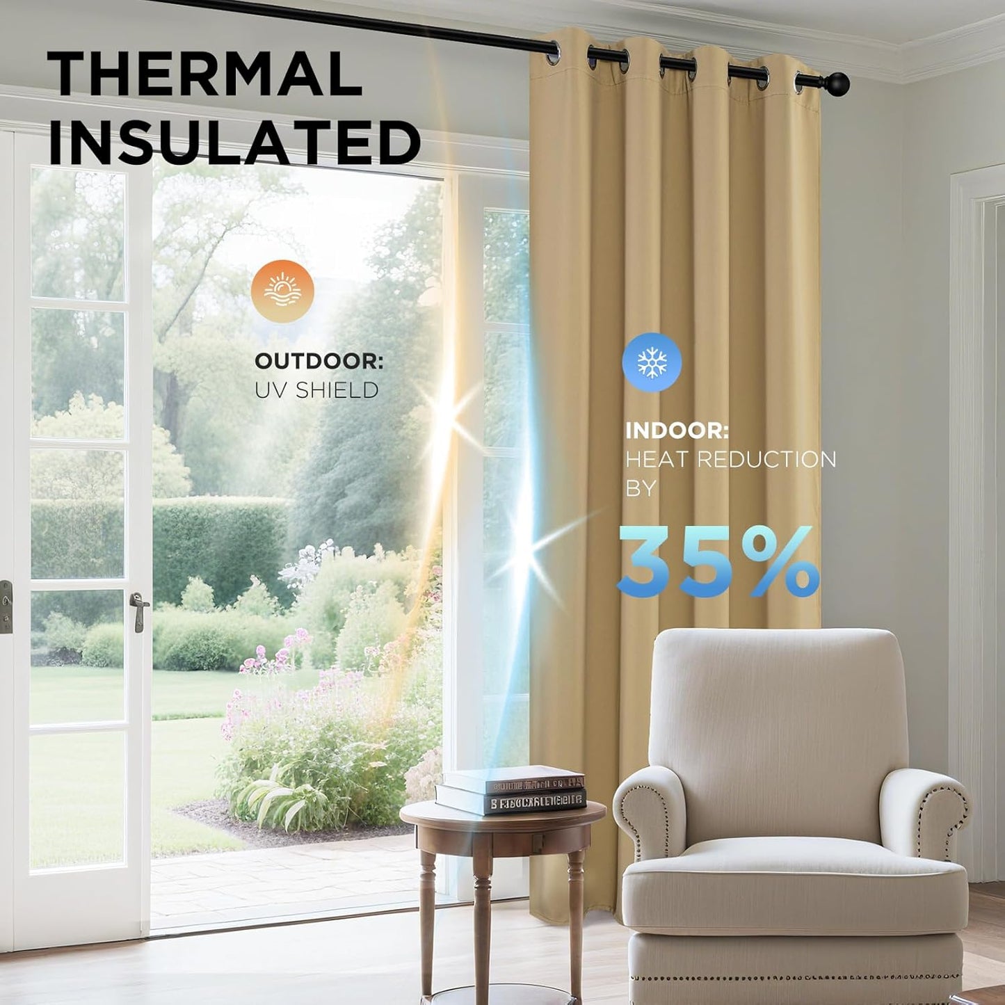 Joydeco Blackout Curtains 63 Inch Length 2 Panels Set, Thermal Insulated Long Curtains & Drapes 2 Burg, Room Darkening Grommet Drapes for Bedroom Living Room Windows (W42 x L63 Inch, Beige)