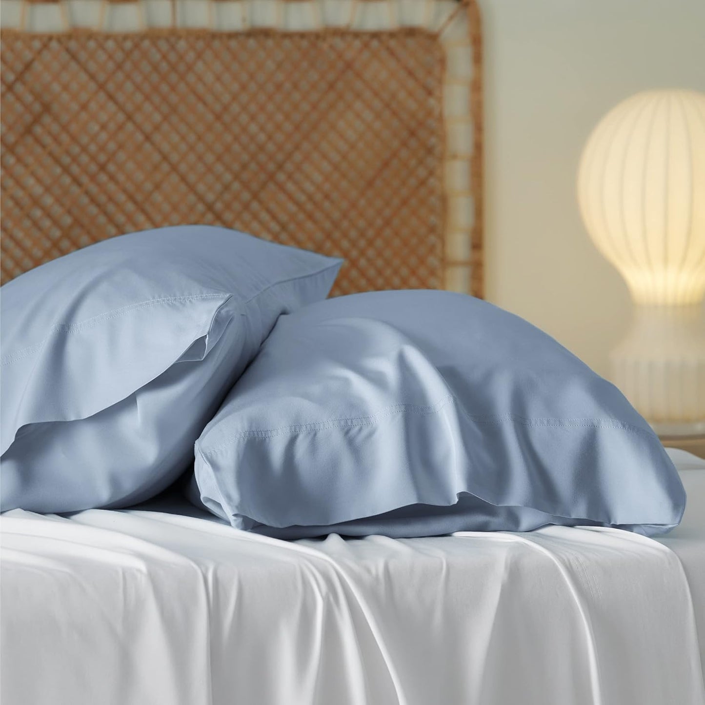 Bedsure King Size Pillow Cases Set of 2, Cooling Pillow Cases King, Rayon Derived from Bamboo Grey Blue Pillowcases, Breathable & Silky Soft Bedding Pillow Covers with Envelope Closure, 20x36 Inches