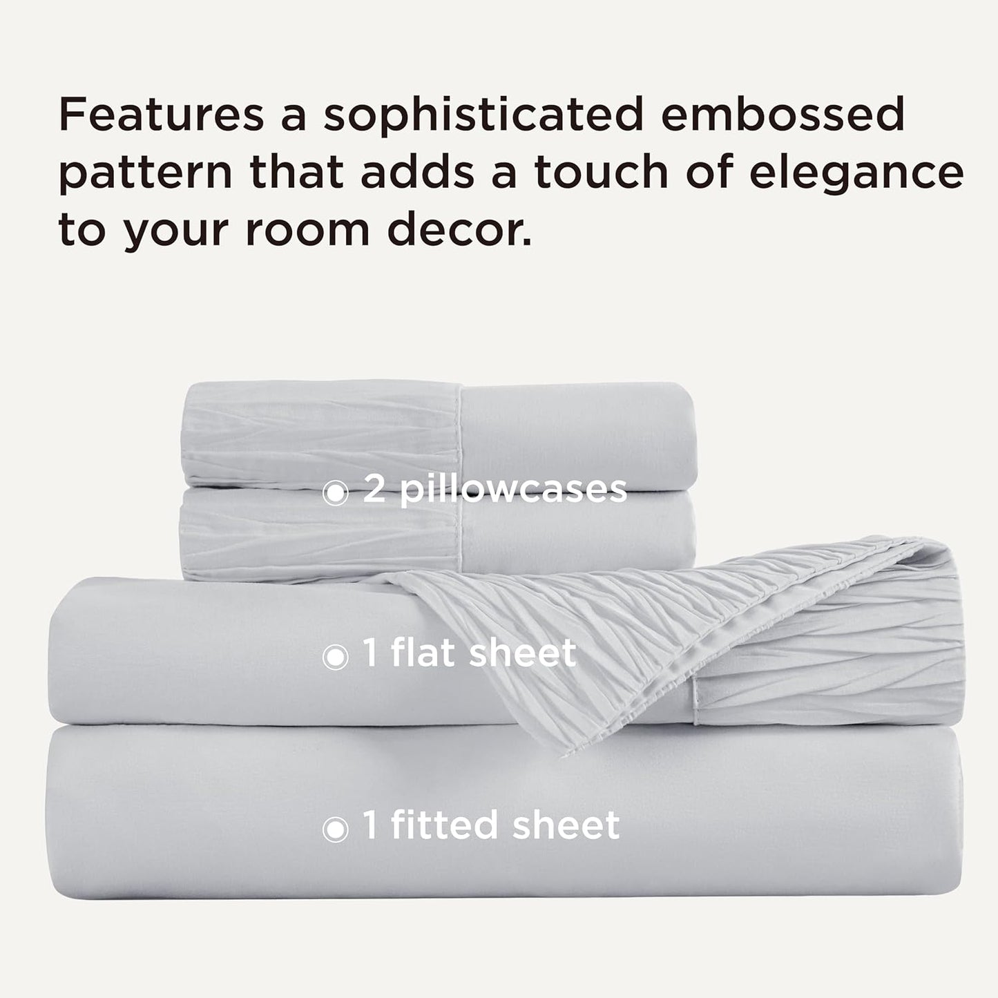 Bedsure Full Size Bed Sheets - 4 Pieces Soft Full Sheet Set - Breathable & Cooling - Hotel Luxury - Easy Care Polyester Microfiber Bedding for Women, Men, Light Grey