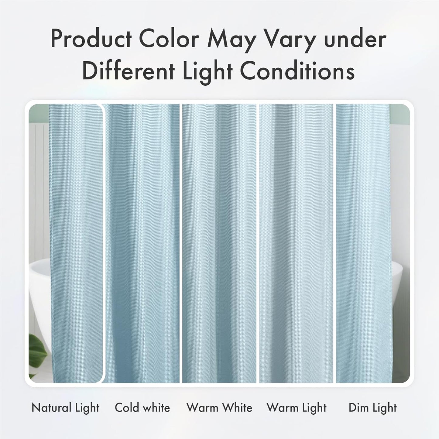 AmazerBath Fog Blue Shower Curtain Waffle Textured, Fabric Shower Curtain Misty Blue Thick Heavy Duty 240GSM Hotel Quality Bathroom Shower Curtains, Premium Polyester, 72 x 72 Inches