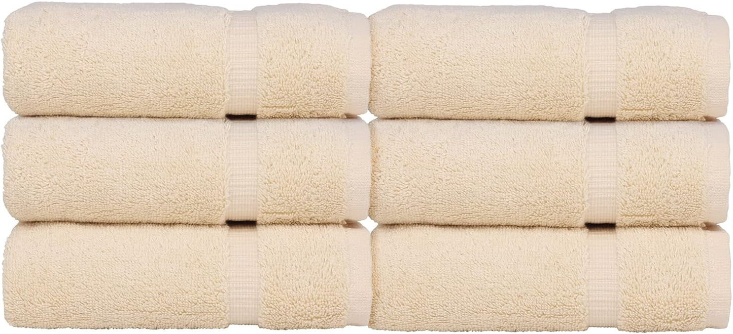 Luxury Hotel & Spa Collection, 100% Turkish Cotton 700 GSM Cloth, for Body wash, Makeup Remover & Facial Cleaning, Baby, face, Dobby Border Soft washcloths Towel Set 13" X 13", Beige, Set of 6
