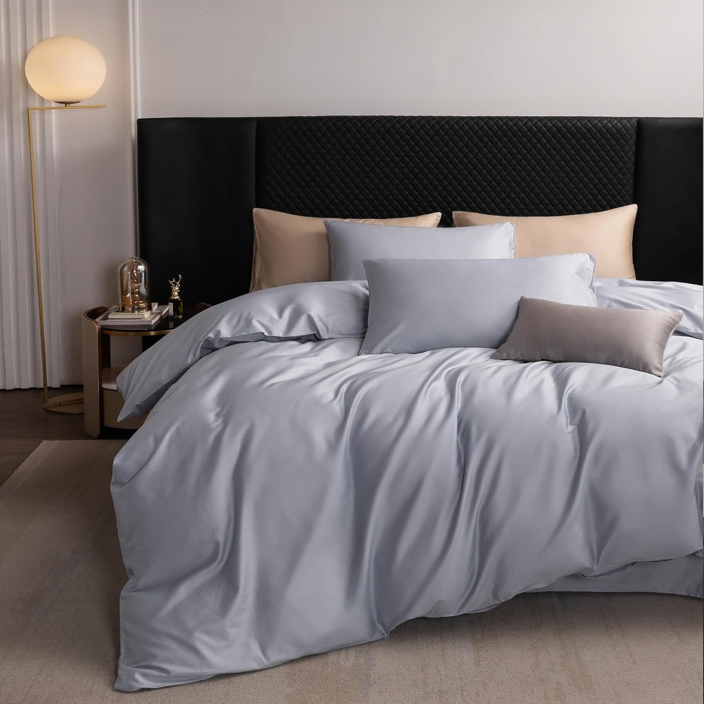 MooMee Duvet Cover Set 100% Extra Long Staple Cotton 600 Thread Count Silky Sateen Smooth Luxury Soft Breathable Durable Hotel Quality Bedding, 3 Pieces (Pale Blue, King 104"x90")