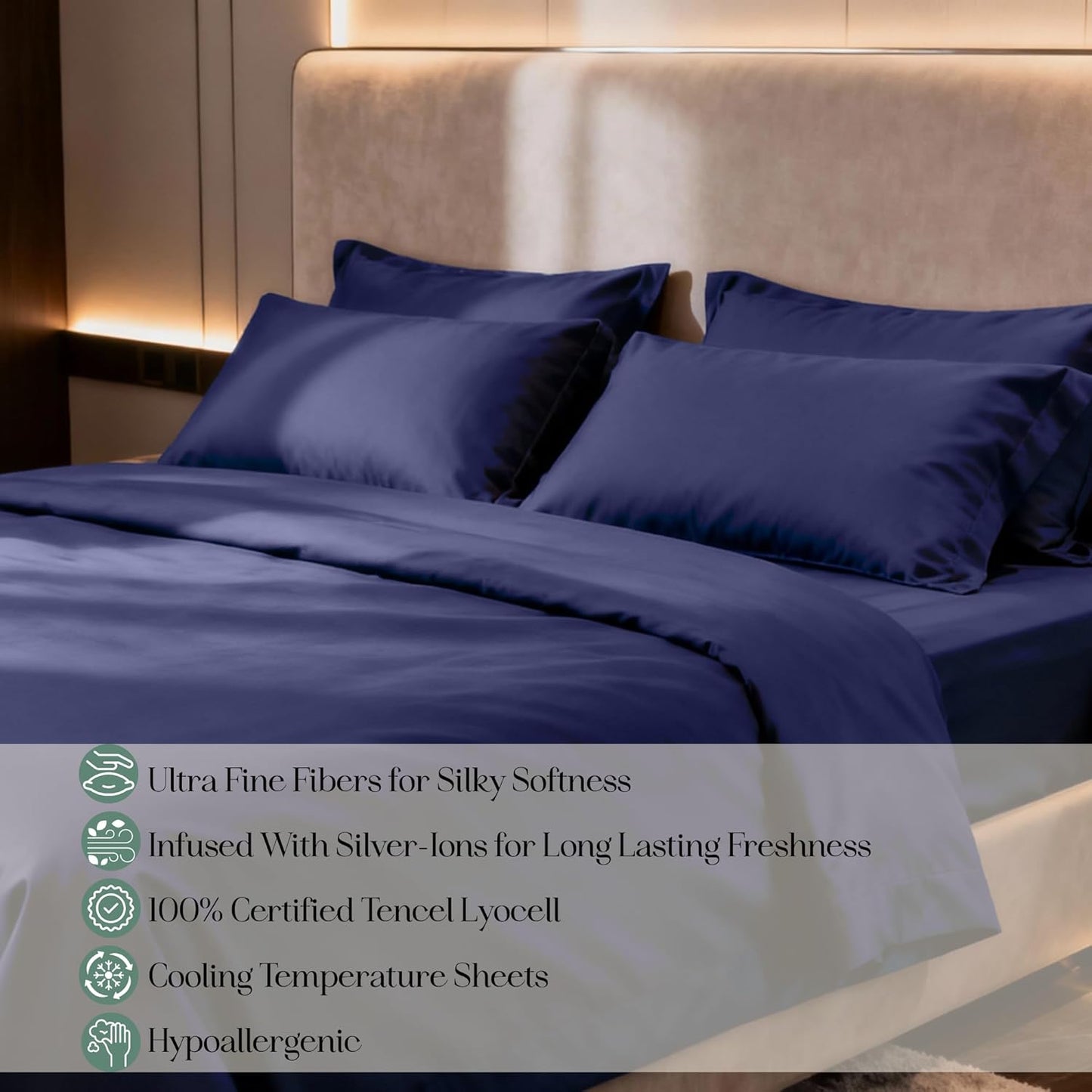 CASILVA Eucalyptus Sheets - Infused with Silver for Anti-Odor, Softer Than Silk Fibers, More Cooling Than Cotton - Perfect for Hot Sleepers & Sensitive Skin - 100% Tencel Lyocell - King Sheet Set