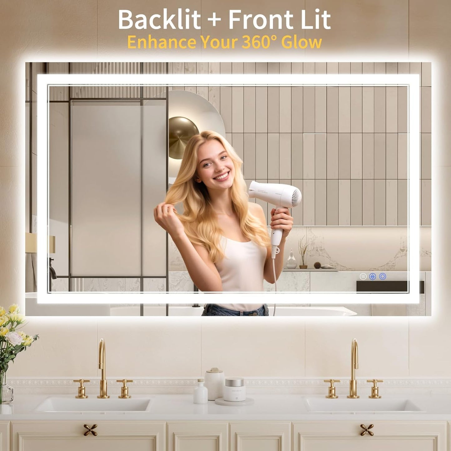 30"x48" LED Bathroom Mirror with Lights, Anti-Fog, Backlit + Front Lit, Dimmable, Led Vanity Mirror for Wall, Lighted Bathroom Mirror, 3 Colors, Shatter-Proof Tempered Glass