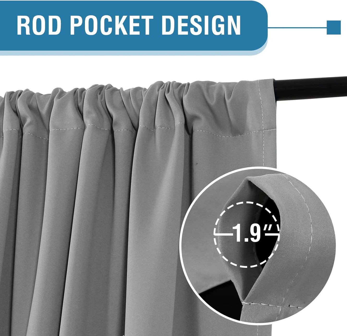H.VERSAILTEX 100% Blackout Curtains for Bedroom Thermal Insulated Blackout Curtains 96 Inches Long Rod Pocket Window Drapes for Living Room with Black Liner 2 Panels Set, Dove Gray