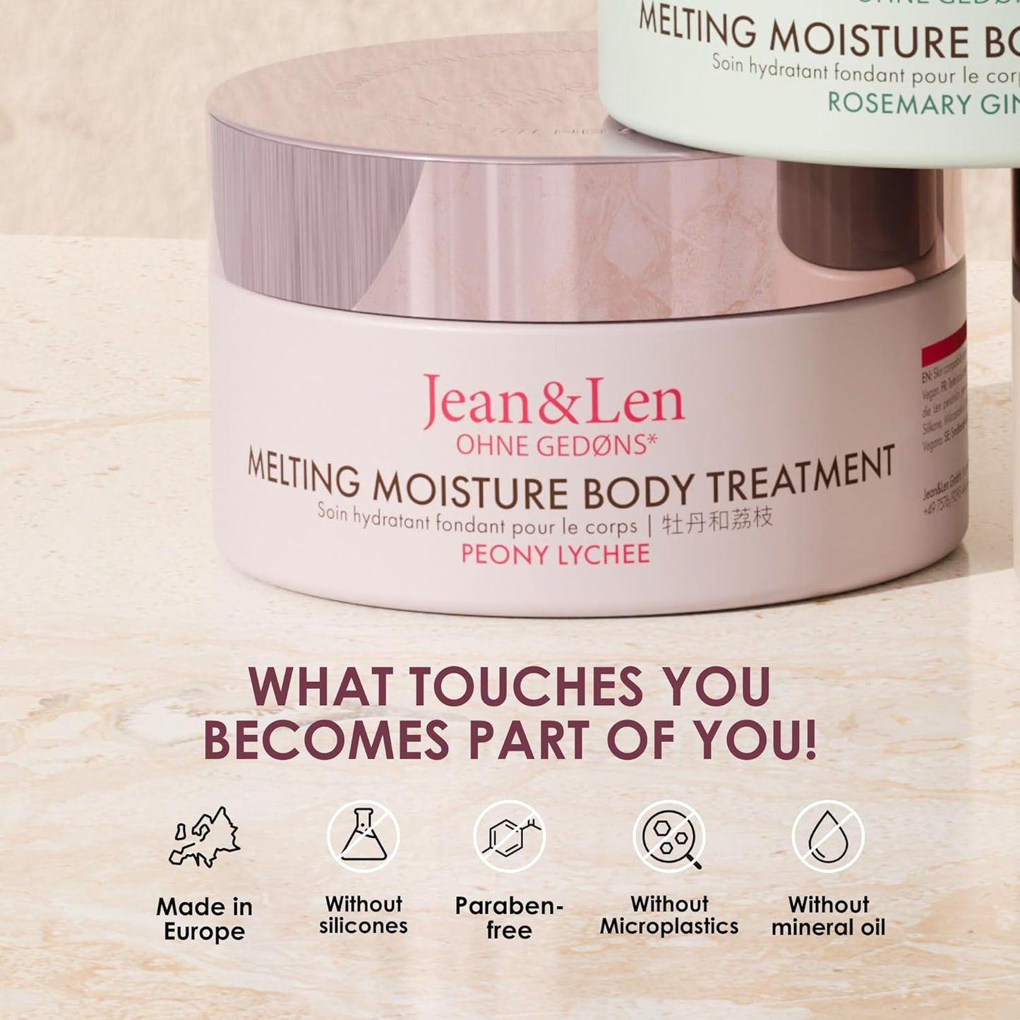 Jean & Len Melting Moisture Body Treatment Peony & Lychee, for a fragrant care result, for normal skin, nourishing body butter, without parabens & silicones, vegan, 6.76 Fl. Oz.