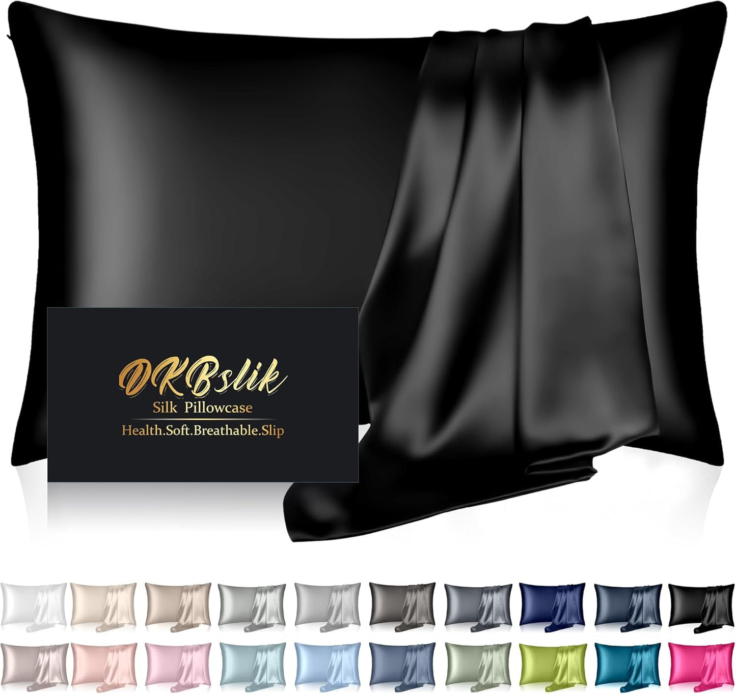 Mulberry Silk Pillow Cases King Size, Silk Pillowcase for Hair and Skin, Both Sides Natural Silk Satin Pillowcase for Sleeping Women with Zipper, Gifts for Women Men, Black