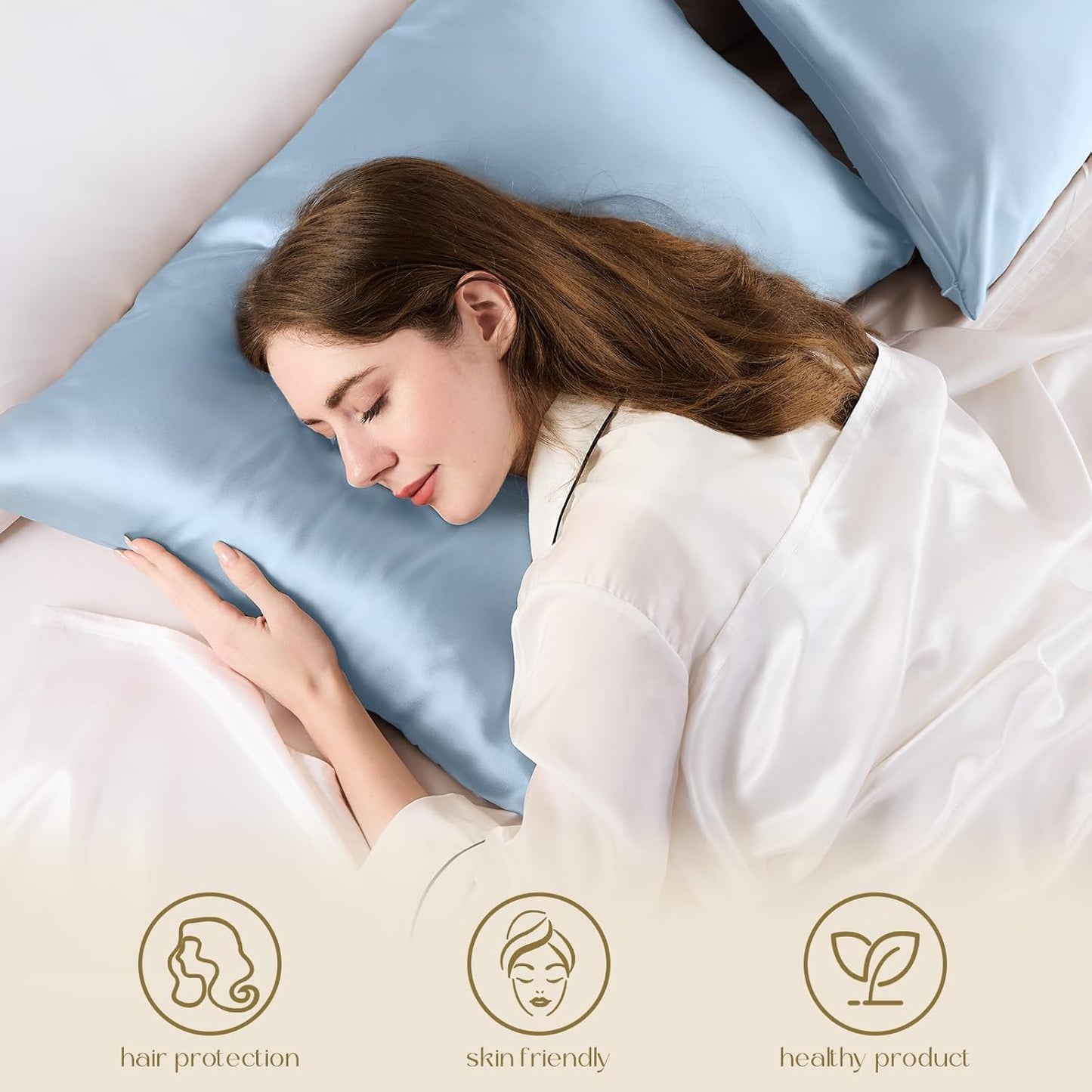 ZIMASILK 100% Pure Mulberry Silk Pillowcase for Hair and Skin Health,Soft and Smooth,Both Sides Premium Grade 6A Silk,600 Thread Count,with Hidden Zipper,1pc(Toddler 13''x18'',Light Blue)