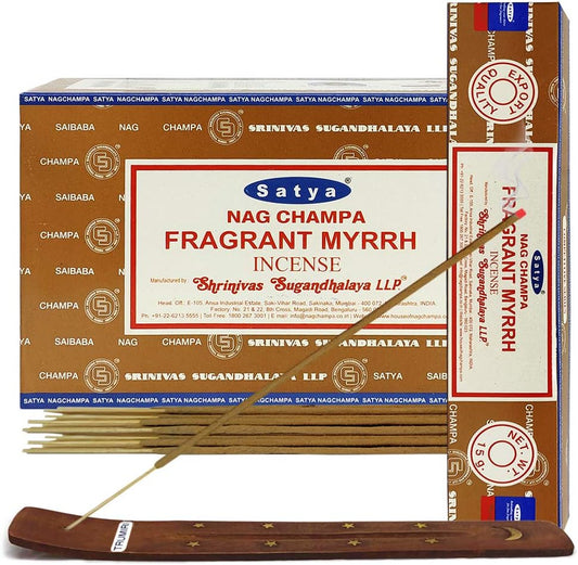 Fragrant Myrhh Incense Sticks and Incense Stick Holder Bundle Insence Insense Satya