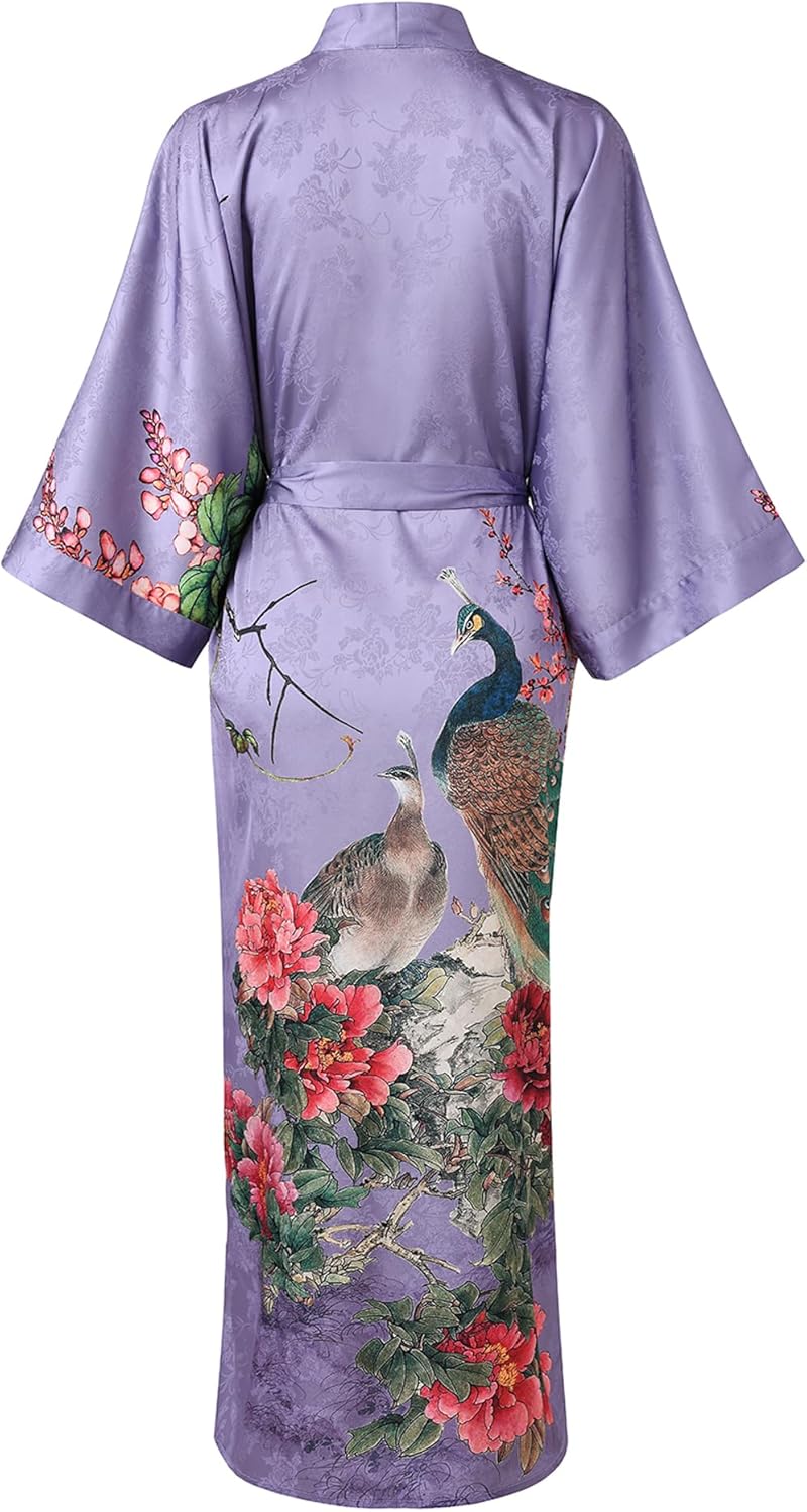 Ledamon Women's Kimono Long Robe - Classic Floral Bathrobe Nightgown
