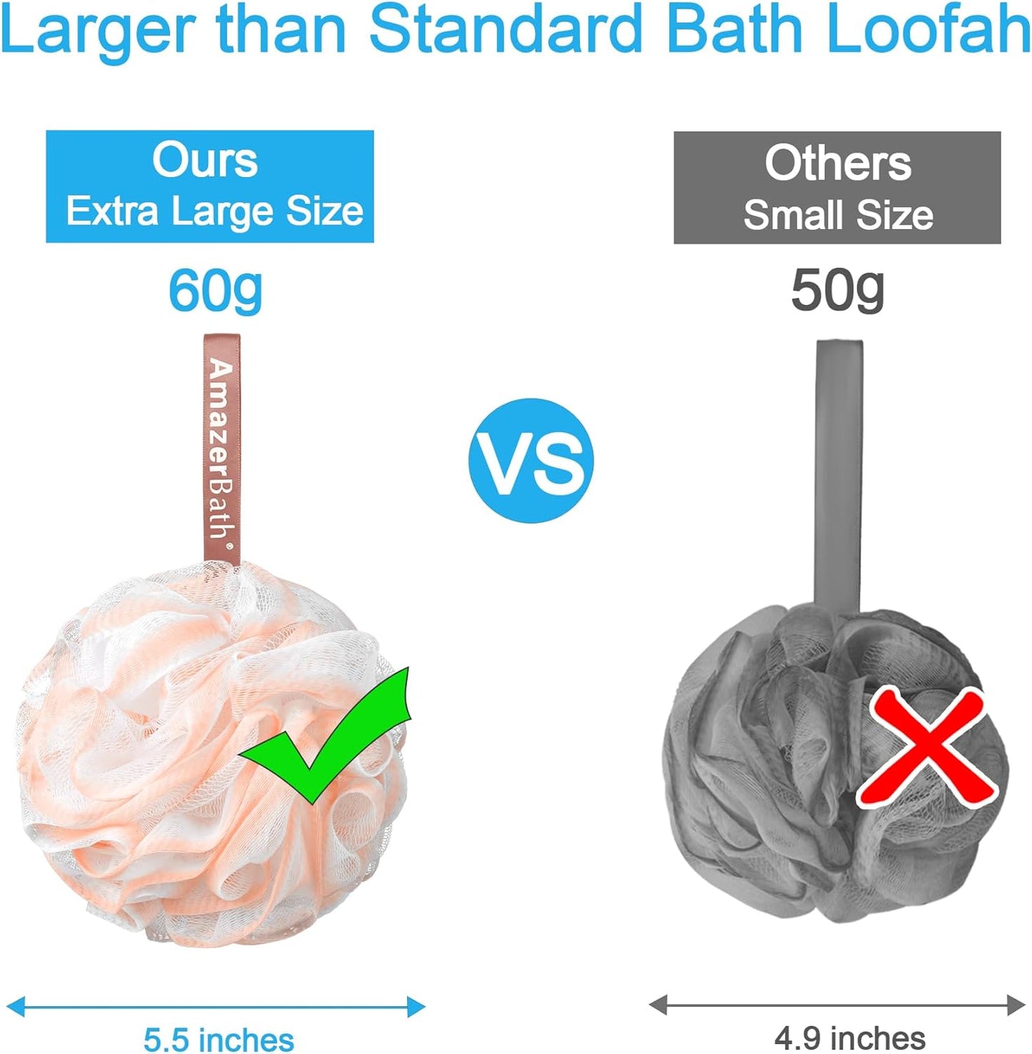 AmazerBath Loofah Sponge 60g/Piece, Exfoliating Bath Sponge Body Scrubber - Loofa Set of 4 - Cotton Candy Quartet