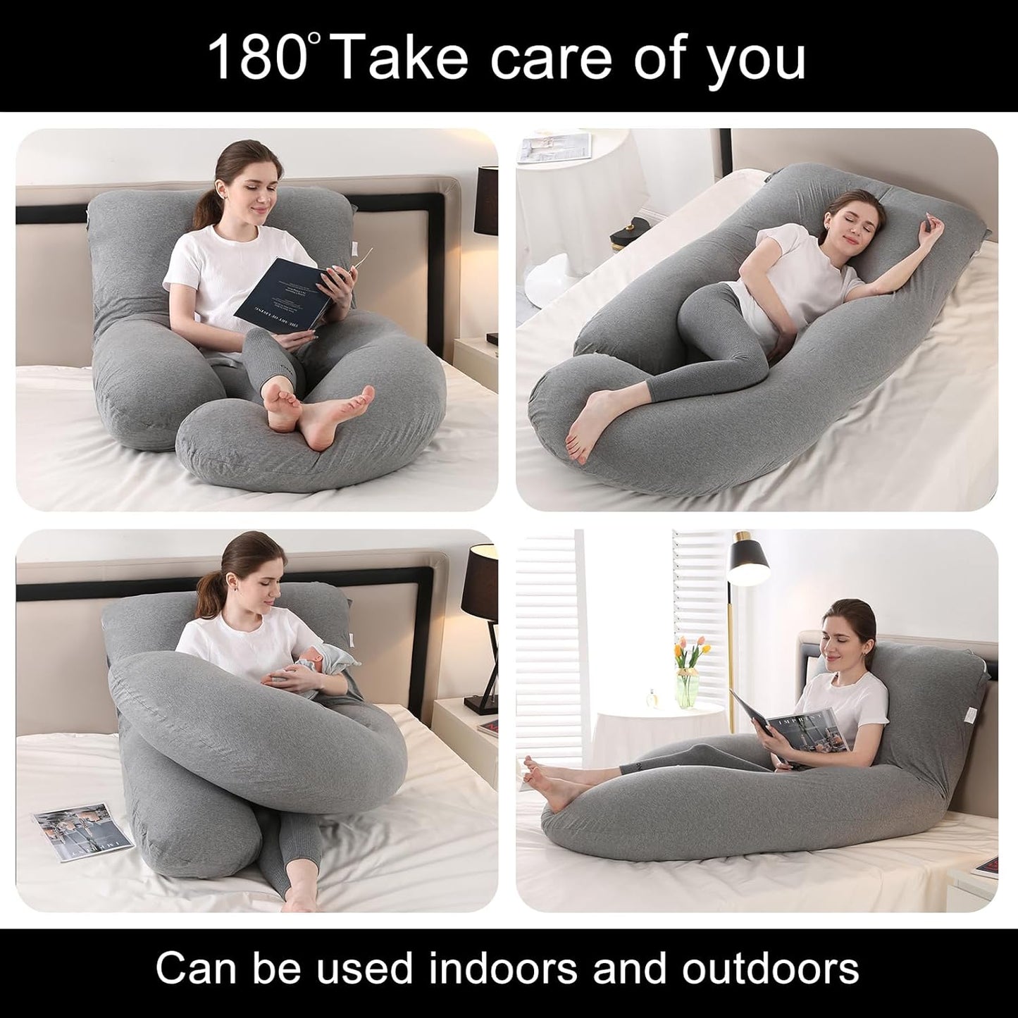 Pregnancy Pillow J-Shaped Full Body Pillow,59 inch with Jersey Cover Easy to Remove and Wash, Support Pregnant Women's Backs Legs and HIPS, Improve Sleep,Pregnancy Pillow for Women ，Dark Grey