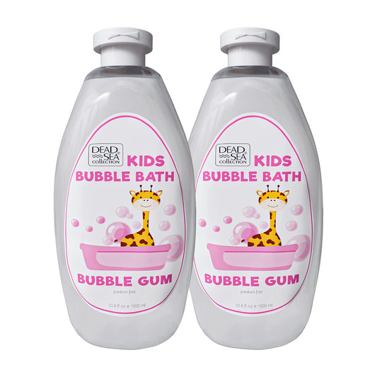 Dead Sea Collection Bubble Bath Kids with Bubble Gum Scent - Cleansing and Moisturizing Liquid Bath Pure Dead Sea Minerals - Pack of 2 Large Bottles (67.6 fl.oz)