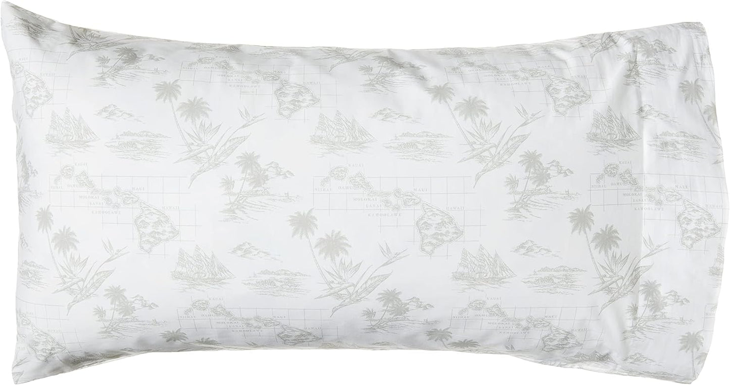 Tommy Bahama - Queen Size Sheets Set, Crisp & Tailored Cooling Sheets with a Smooth Cotton Percale Lightweight Feel - Bed Sheets with Matching Pillowcases & Fitted Sheet (Vintage Map Grey)