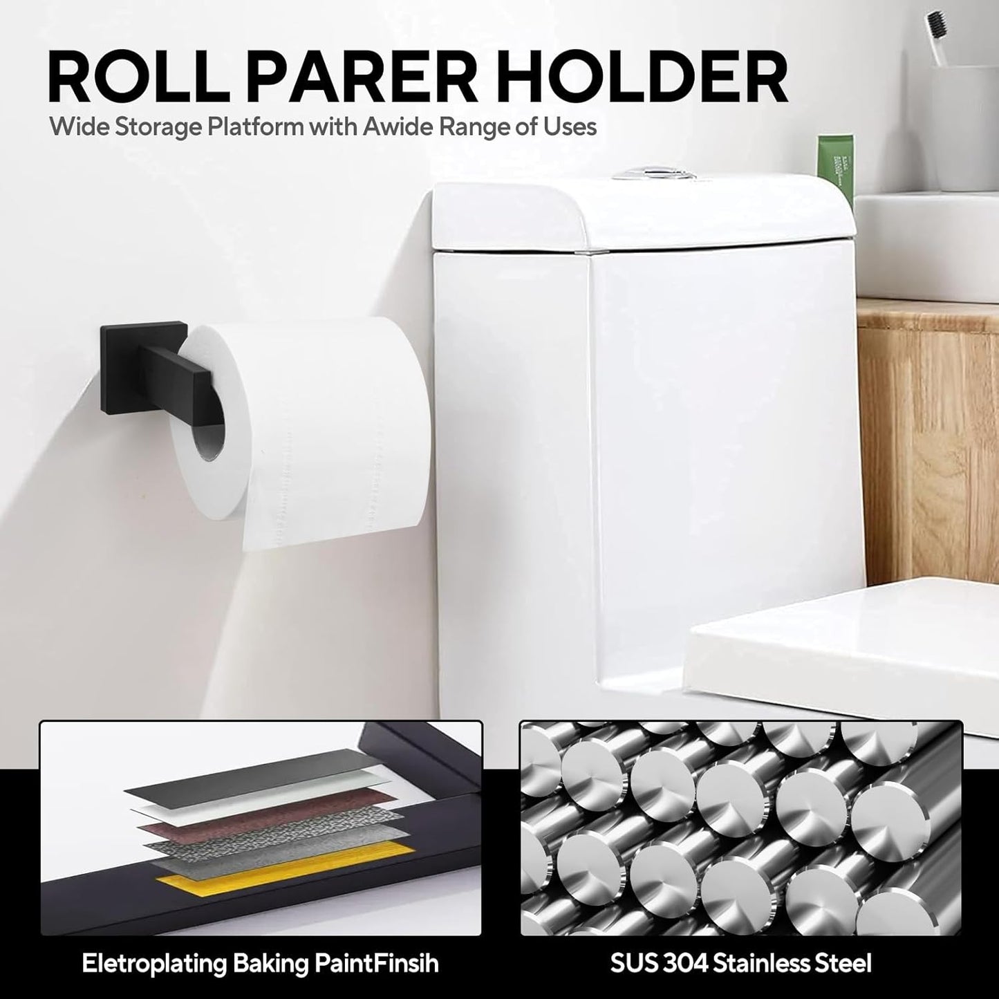 5 Pieces 23.6-Inch Bathroom Hardware Accessories Set,Black TStainless Steel Bathroom Hardware Set,Bath Towel Bar Kit