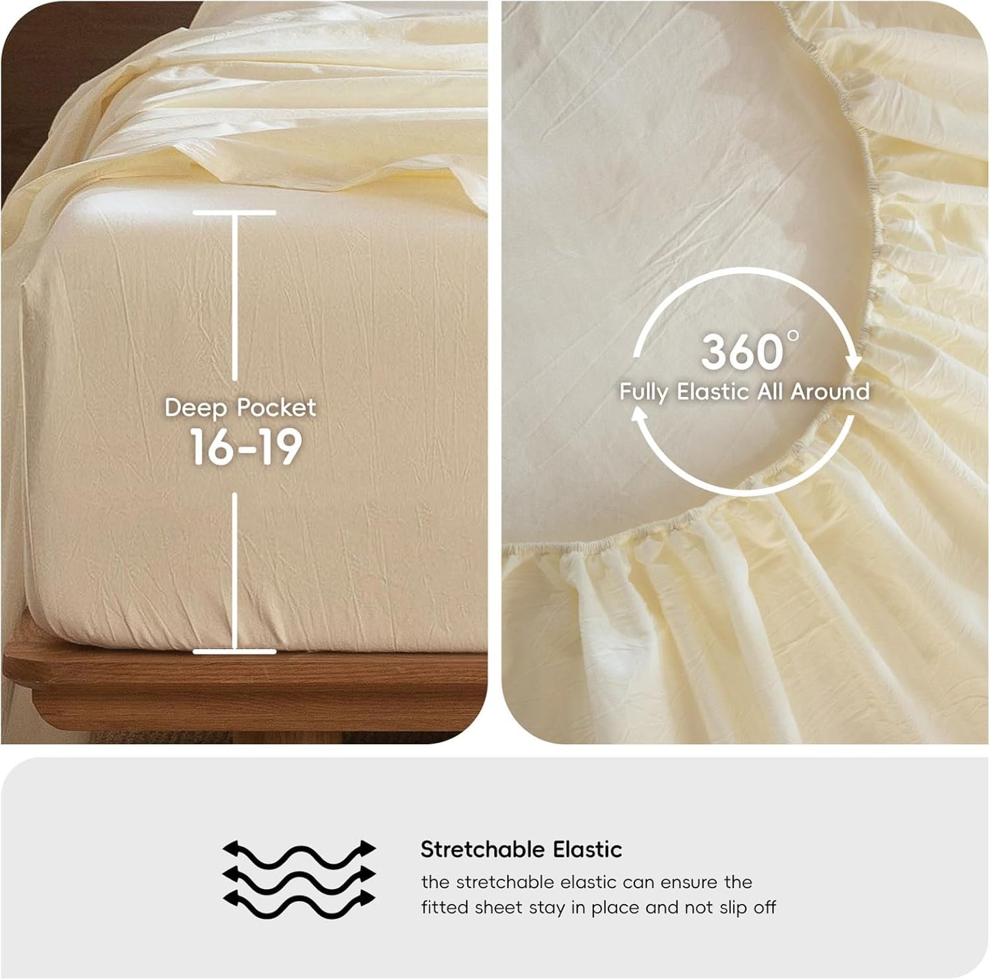 MooMee Bedding Sheet Set 100% Washed Cotton Linen Like Textured Breathable Durable Soft Comfy (Solid Cream White, California King)