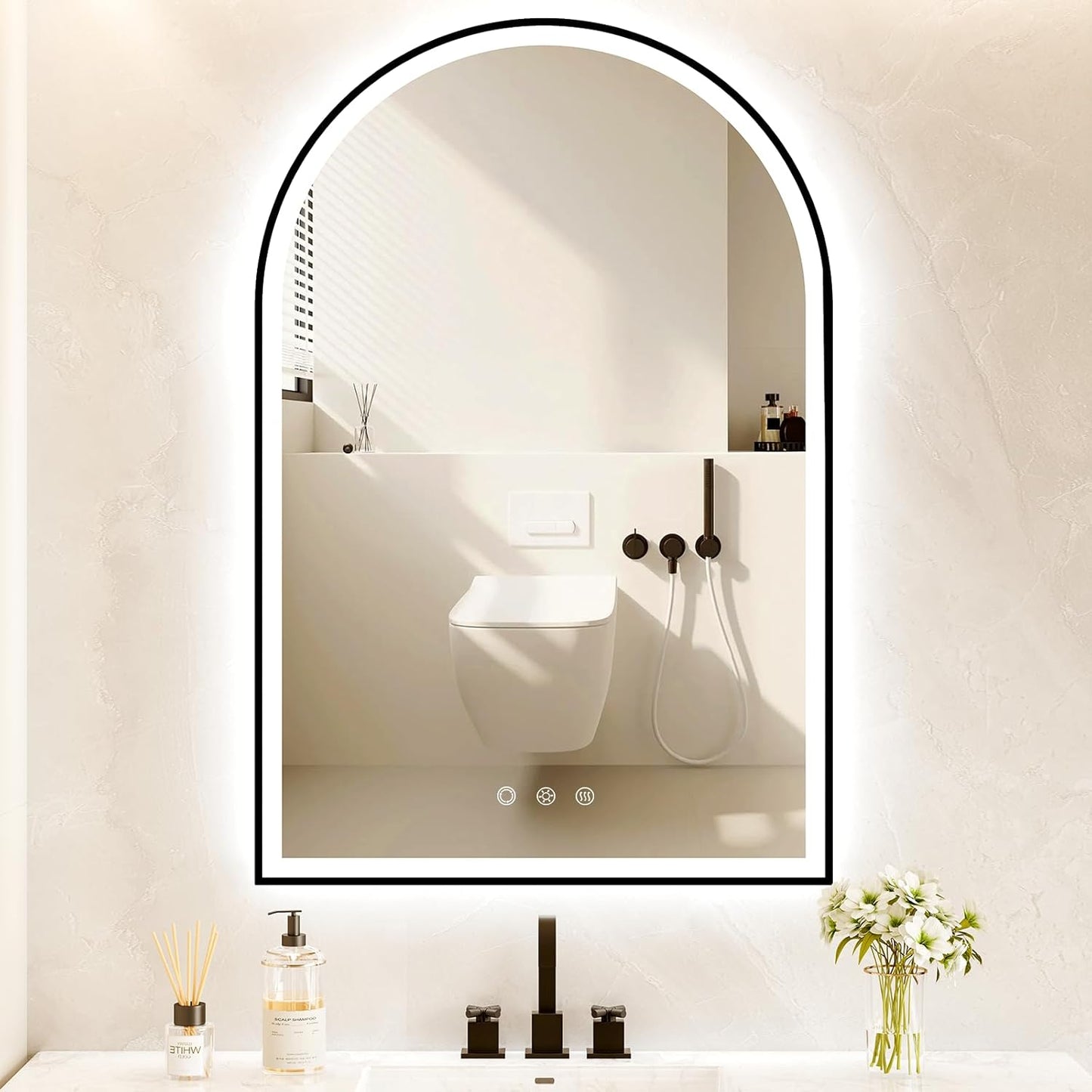 Arched LED Bathroom Mirror 24"x36", Black Bathroom Mirror with Lights-Anti-Fog, Dimmable-LED Mirror for Bathroom,3 Colors