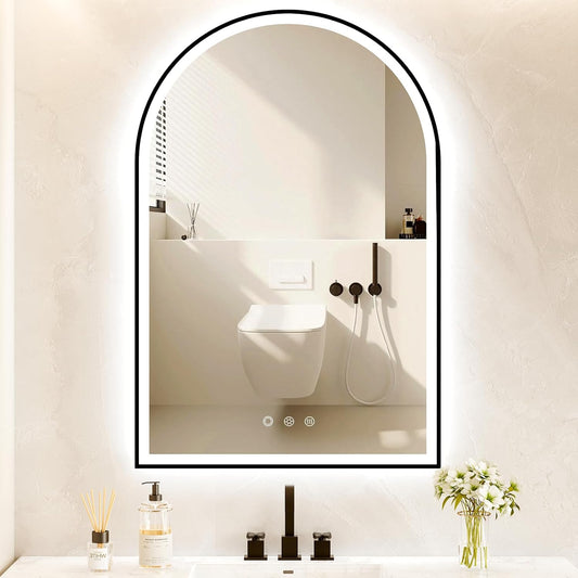 Arched LED Bathroom Mirror 24"x36", Black Bathroom Mirror with Lights-Anti-Fog, Dimmable-LED Mirror for Bathroom,3 Colors