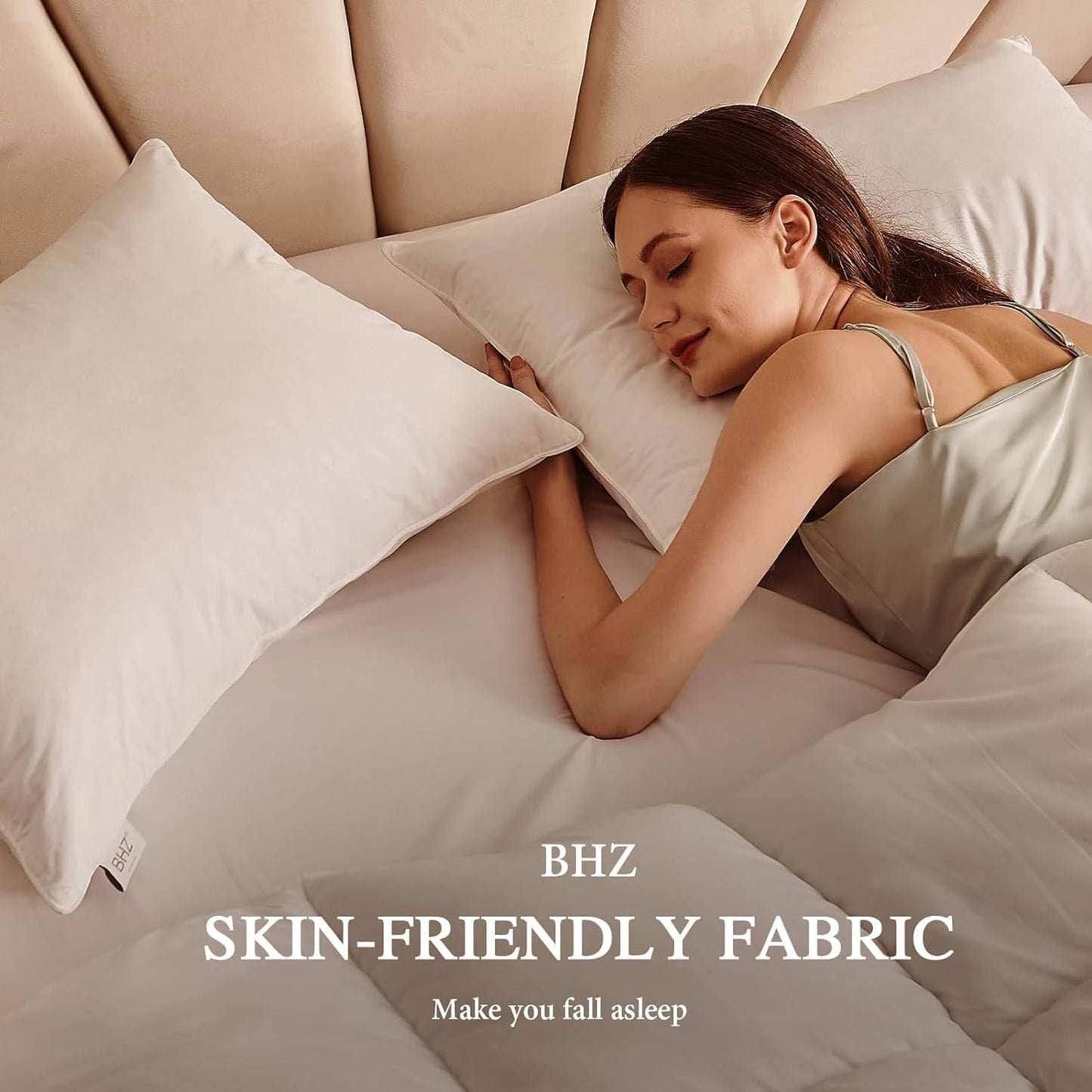 BHZ King Size Pillows Feather Down Set of 2 Hotel My King Pillows Bed Goose Pillow Luxury 2 Pack Pillow for Sleeping Side Sleepers Soft Support Gifts