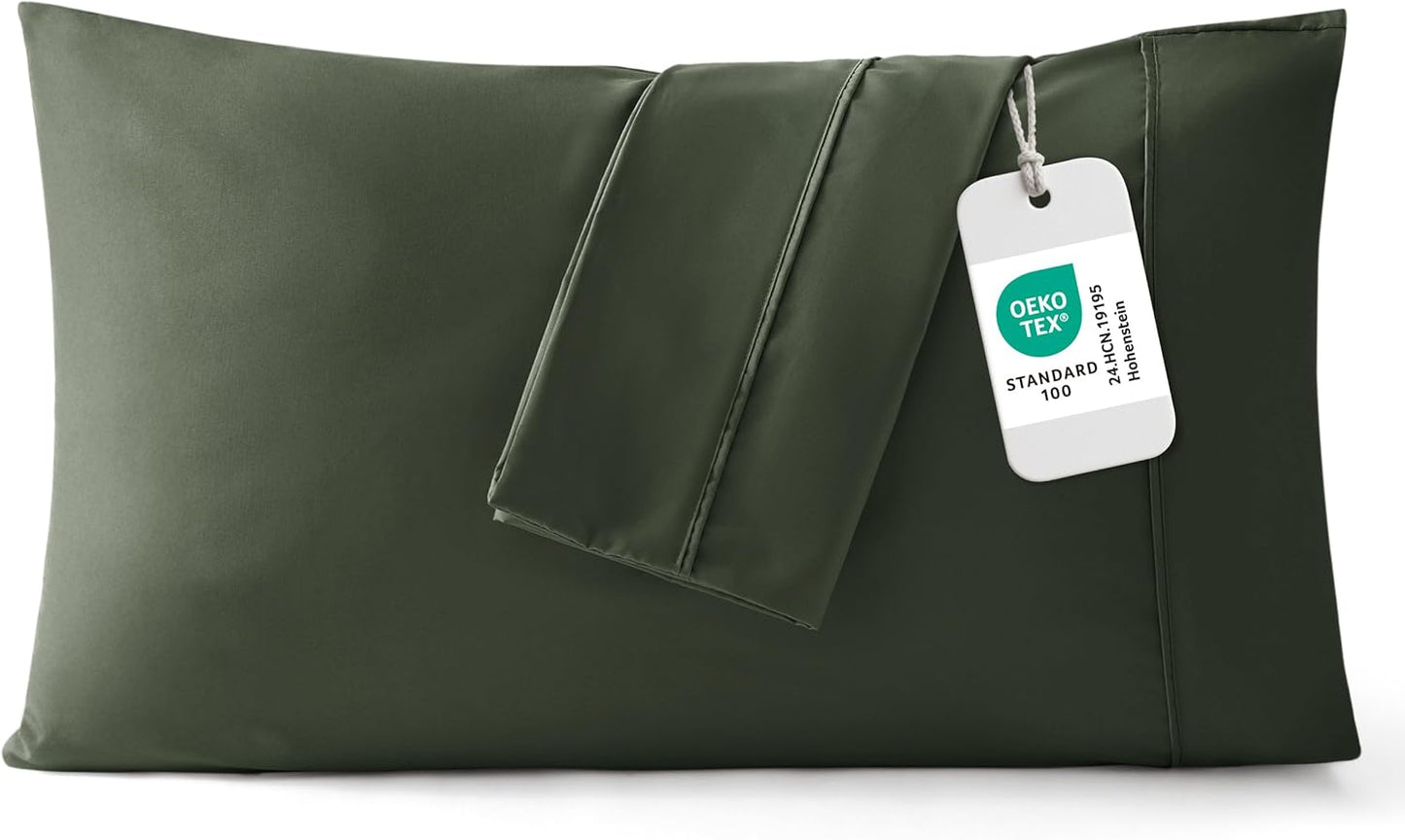 Bedsure Pillow Cases Standard Size Set of 2 - Olive Green Microfiber Pillowcases, Super Soft Double Brushed Pillow Case Covers with Envelope Closure, Wrinkle, Fade and Stain Resistant, 20x26 Inches