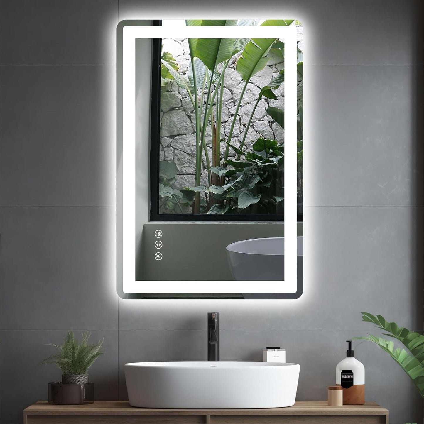24x36 LED Bathroom Mirror with Lights, Rounded Rectangle Mirror with Double Lights, Backlit + Front Lit, Anti-Fog LED Mirror for Bathroom, Dimmable Lighted Bathroom Mirror(Horizontal/Vertical)