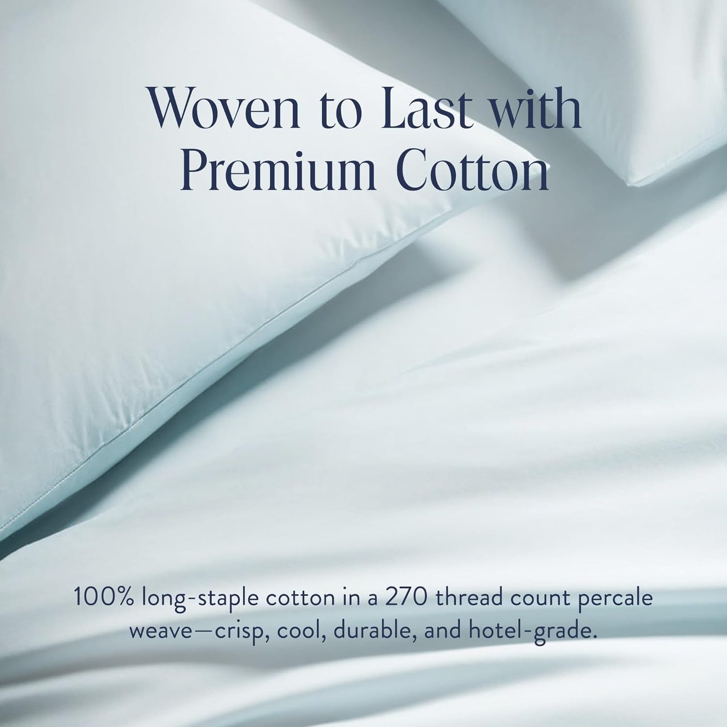 Brooklinen Luxury Percale Duvet Cover – 100% Cotton, Cool, Crisp, Extra-Long Corner Ties, Button Closure, Soft & Breathable – Machine Washable, Duvet Cover Full/Queen Bed Sizes (Sky)
