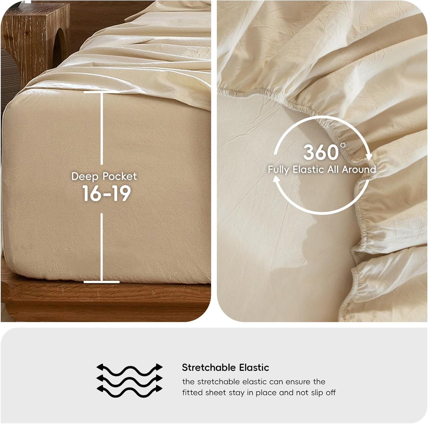 MooMee Bedding Sheet Set 100% Washed Cotton Linen Like Textured Breathable Durable Soft Comfy (Heathered Almond Milk Grey, King)