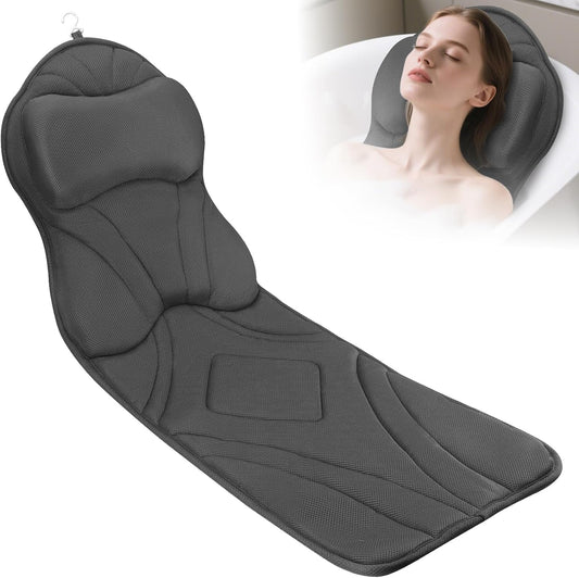 Full Body Bath Pillow for Tub Ergonomic Bathtub Pillow for Neck and Back Support,4D Mesh Bathtub Cushion with 10 Non-Slip Suction Cups