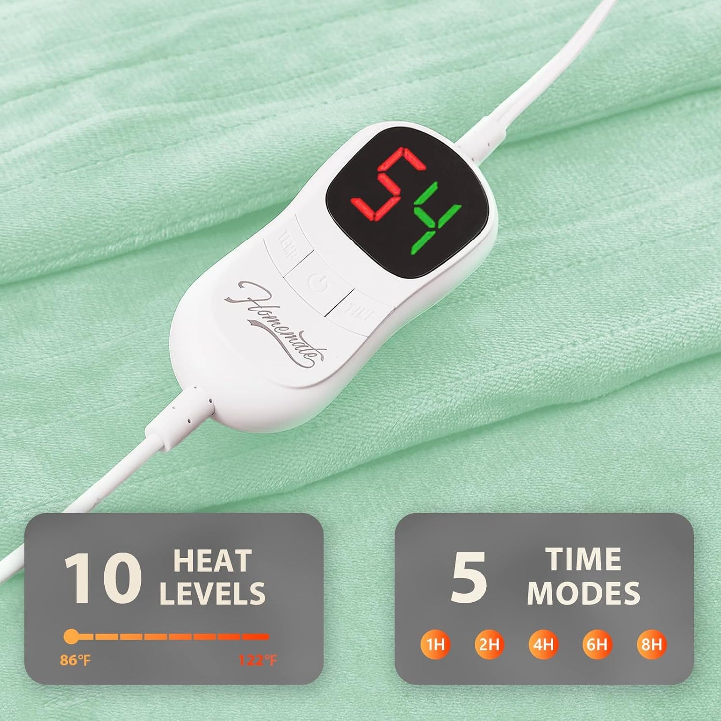 Homemate Electric Heated Blanket Full Size - 72"x84" Heating Blanket Full Size 1/2/4/6/8 Hours Auto-Off 10 Heat Level Over-Heat Protection Flannel Sherpa ETL Certification