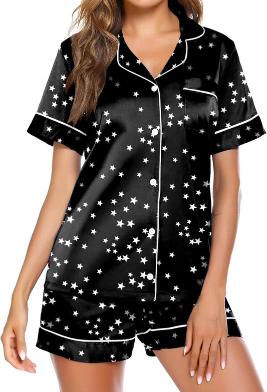 Ekouaer Pajamas for Women Set Silk Satin Pjs Shorts Sleepwear 2 Piece Loungewear S-XXL