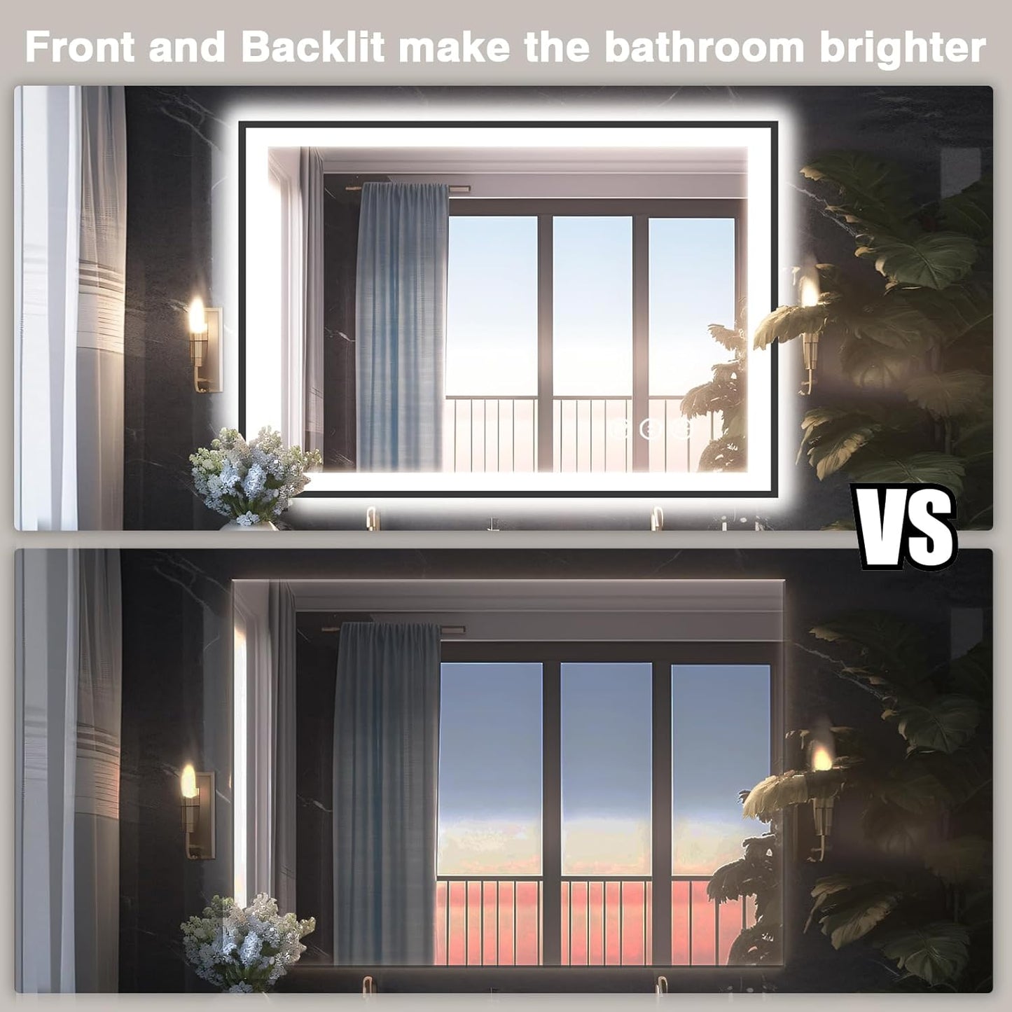 40x30 LED Lights Bathroom Mirror -Black Aluminum Rimmed(Front lit and Backlit),Anti-Fog Vanity Mirror with Lights,Stepless Dimmable Lighted Mirror,3 Colors Smart Mirror(Horizontal/Vertical)