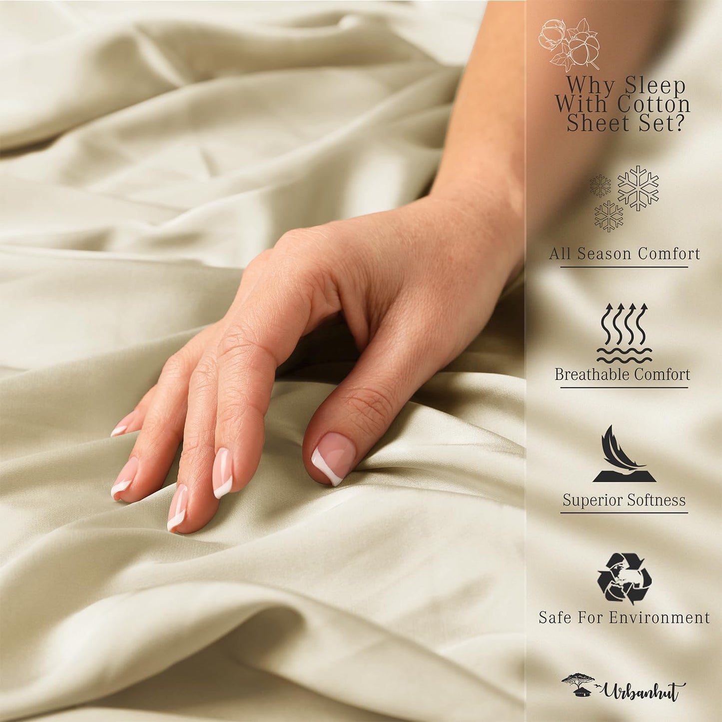 URBANHUT 700 Thread Count Full Sheet Set Egyptian Cotton Sheets, 4Pc Sheet Set Soft Luxury Bed Sheets for Full Size Bed, Sateen Weave Hotel Sheets, 14'' Elasticized Deep Pocket - Ivory