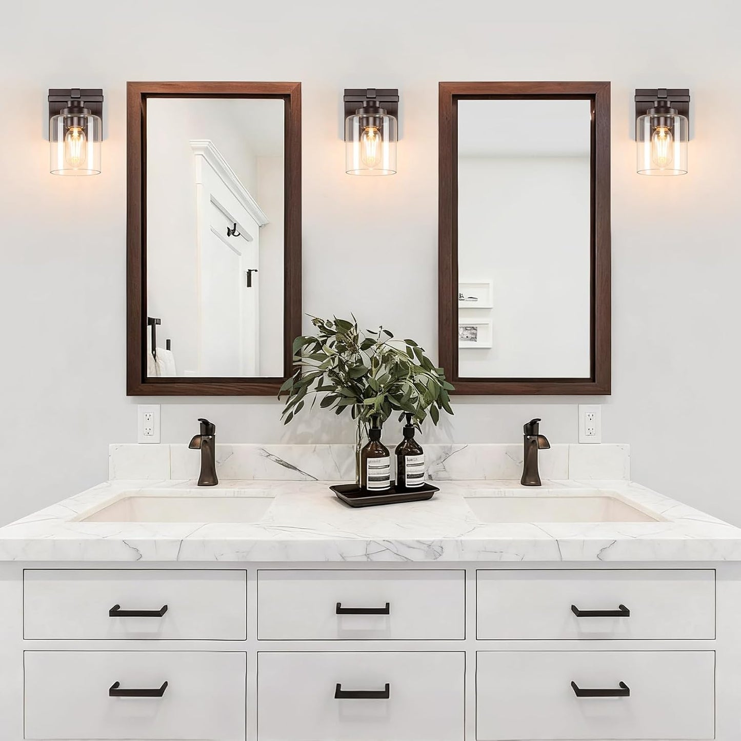 1 Light Modern Bathroom Light Fixtures Over Mirror, Bronze Finish Vanity Lights for Bathroom Wall Sconces with Clear Glass Shades, E26 Socket (Bulbs Not Included)