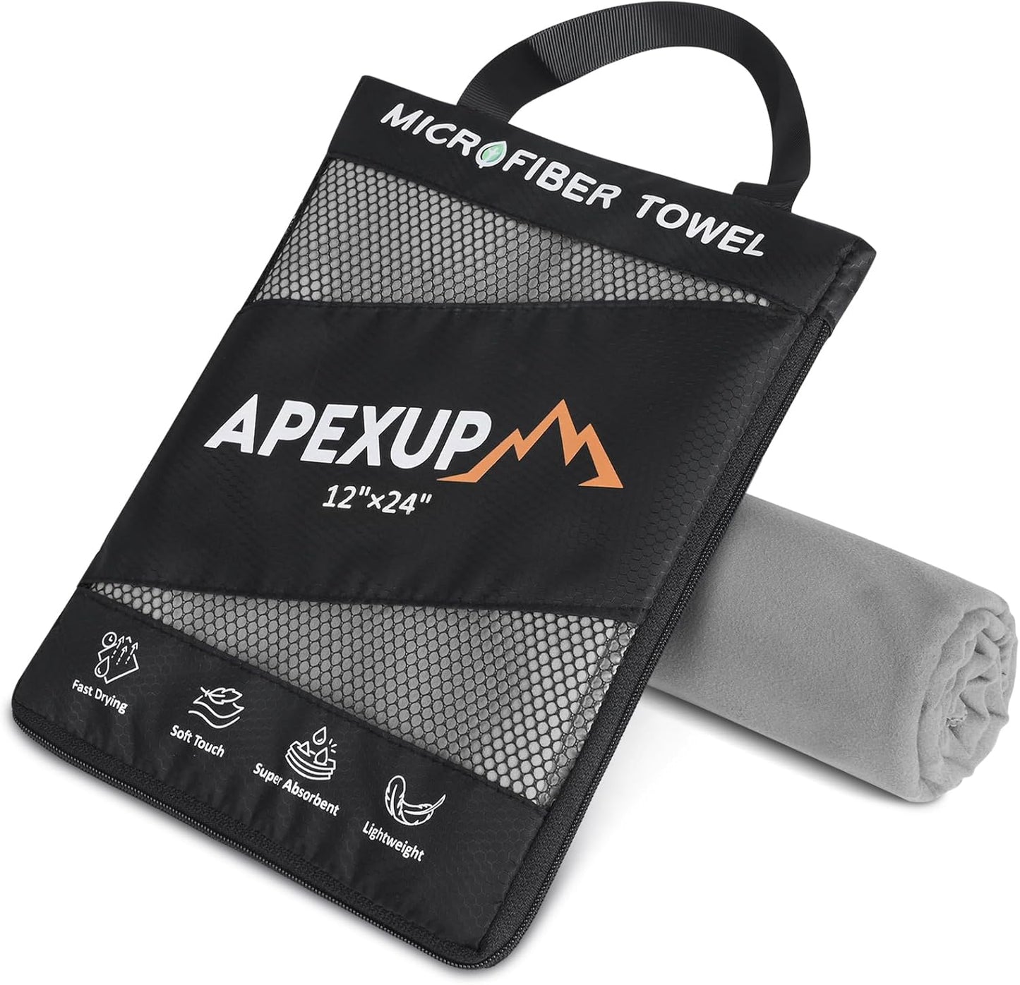 APEXUP Microfiber Travel Towel, Ultra Absorbent Quick Dry Towels, Lightweight Gym Sports Camping Towel for Workout, Yoga, Beach, Shower, Swimming (24"×12", Gray)
