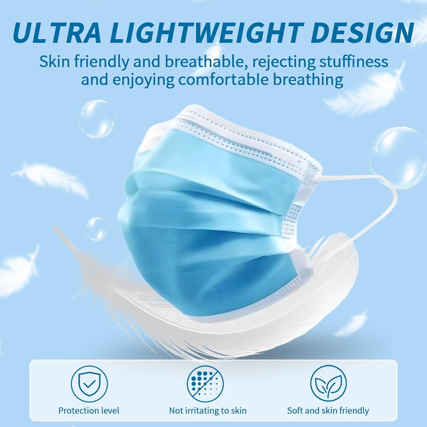 NNPCBT Blue Disposable Face Masks 100 Pack,3-Ply Breathable Mask For Adults,Great For Outdoors,Home, Office, School