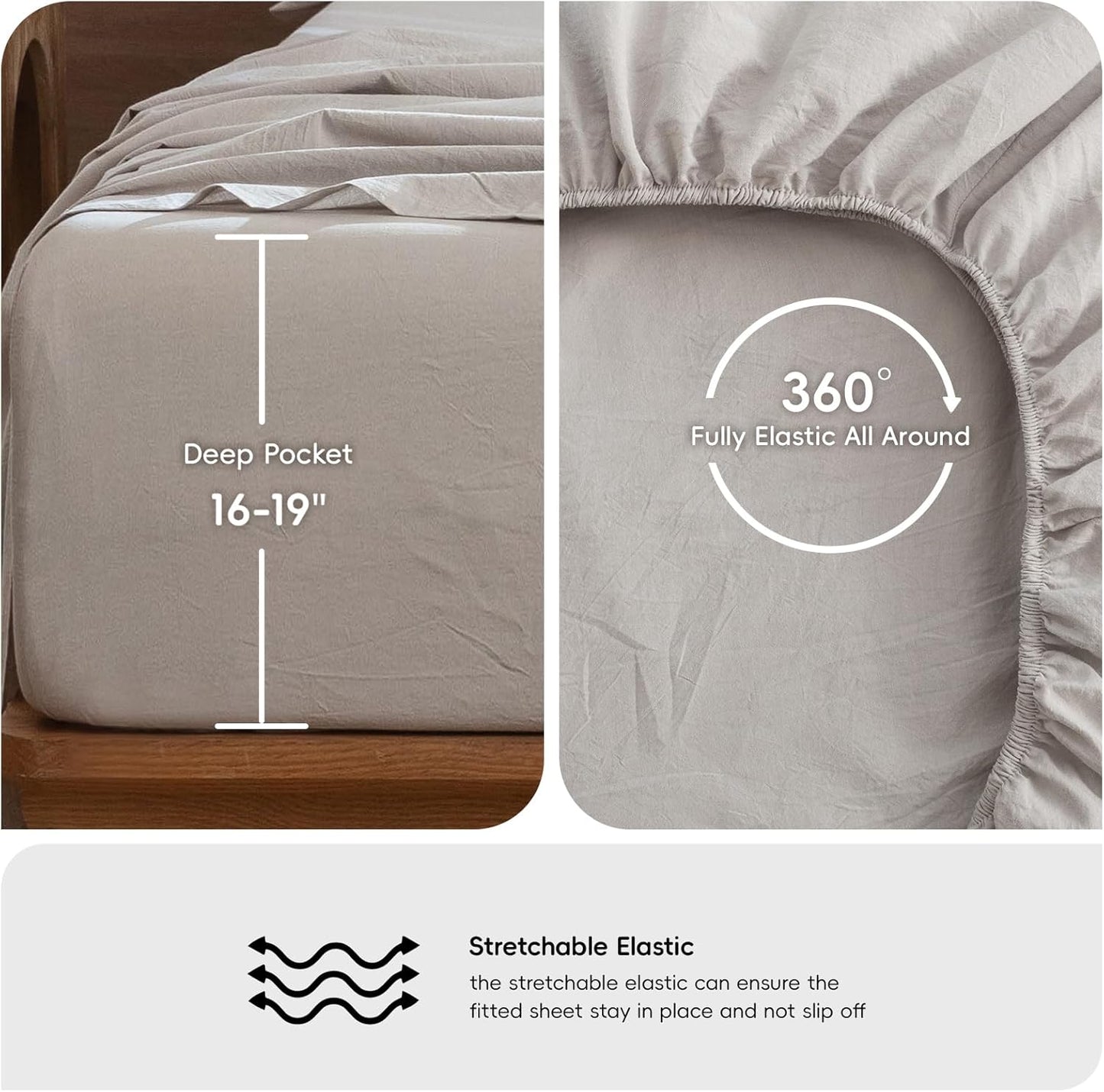 MooMee Bedding Sheet Set 100% Washed Cotton Linen Like Textured Breathable Durable Soft Comfy (Solid Light Tan, Twin)