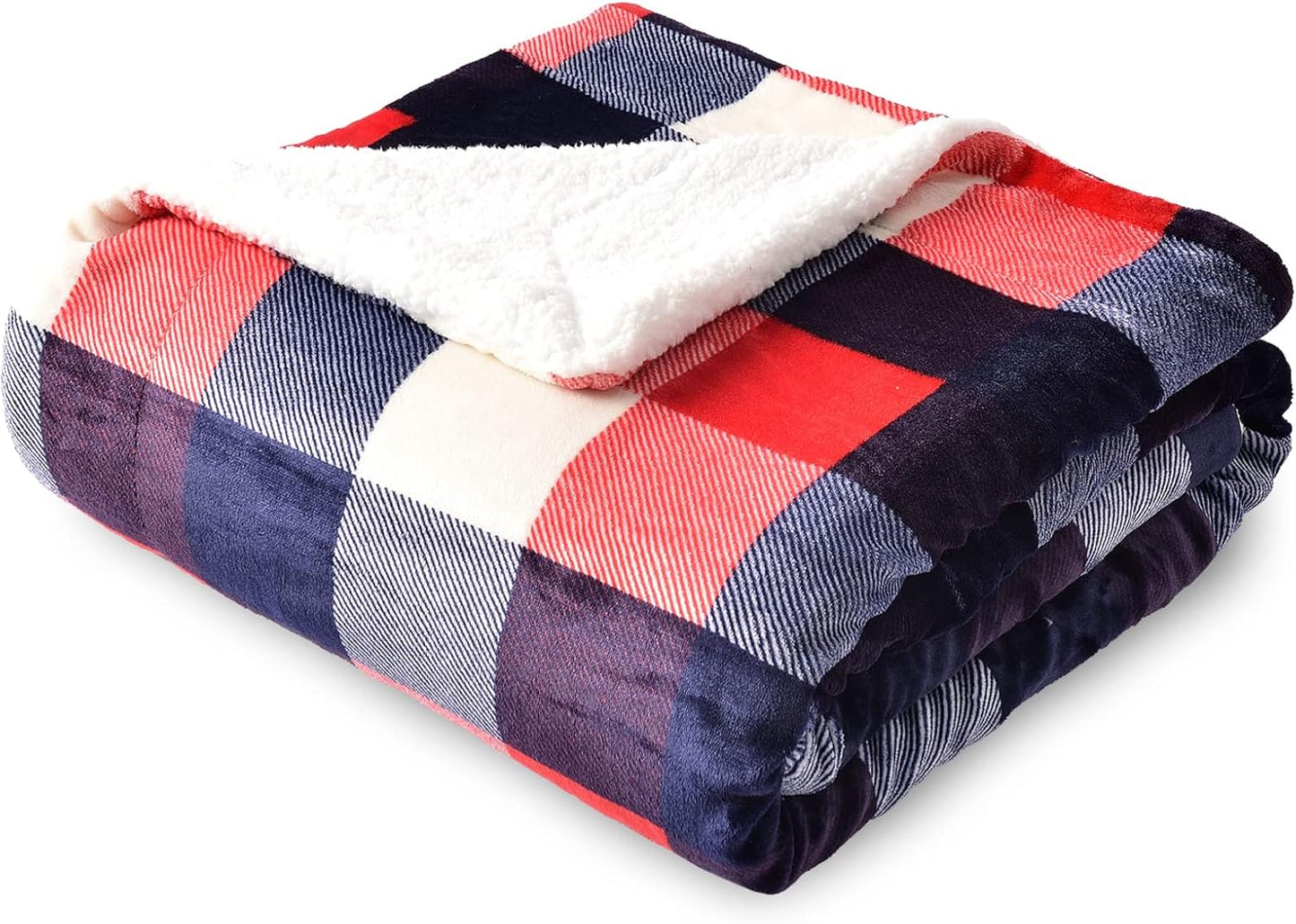 SOCHOW Buffalo Plaid Sherpa Fleece Throw Blanket, Double-Sided Checkered Super Soft Luxurious Bedding Blanket 60 x 80 inches, Red/Blue