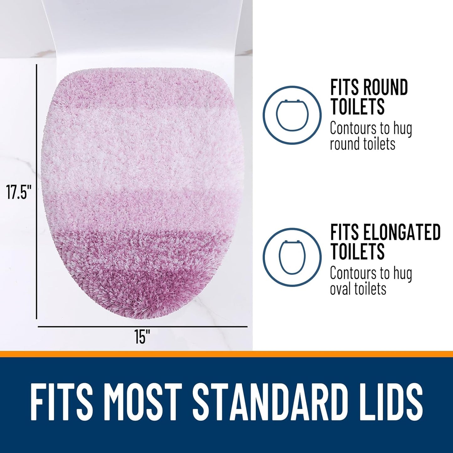 OLANLY Soft Microfiber Bathroom Toilet Lid Cover, Machine Washable Covers, 17.5x15, Stays in Place Rubber Backing, Fits Most Round, Elongated and Oblong Lids, Accessories Decor, Purple