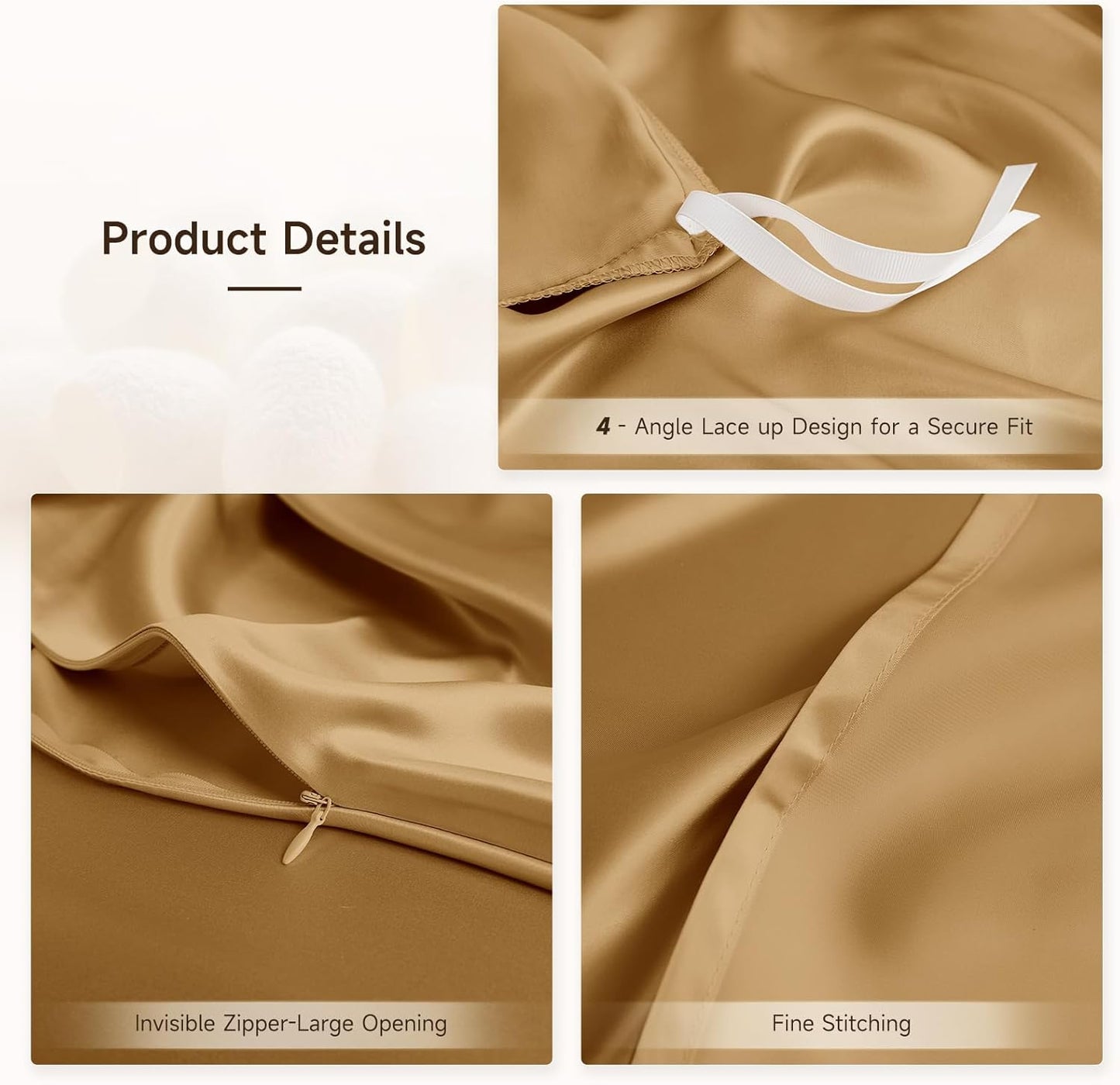 THXSILK 100% Pure Mulberry Silk Duvet Cover Set 3 Piece, 6A+ Grade Luxury Soft Bedding Silk Sheets for Hair and Skin, 1 Pcs Quilt/Comforter Cover with 2 Zippered Pillowcases (Metallic Gold, Queen)