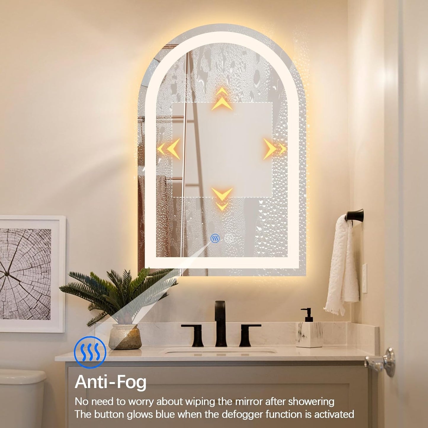 Niccy Arched LED Bathroom Mirror, 36x24 Arch Wall Mounted Frameless Bathroom Mirror for Vanity, Smart Lighted Frontlit Mirrors with Memory Function for Bathroom Bedroom Beauty Hair Salon