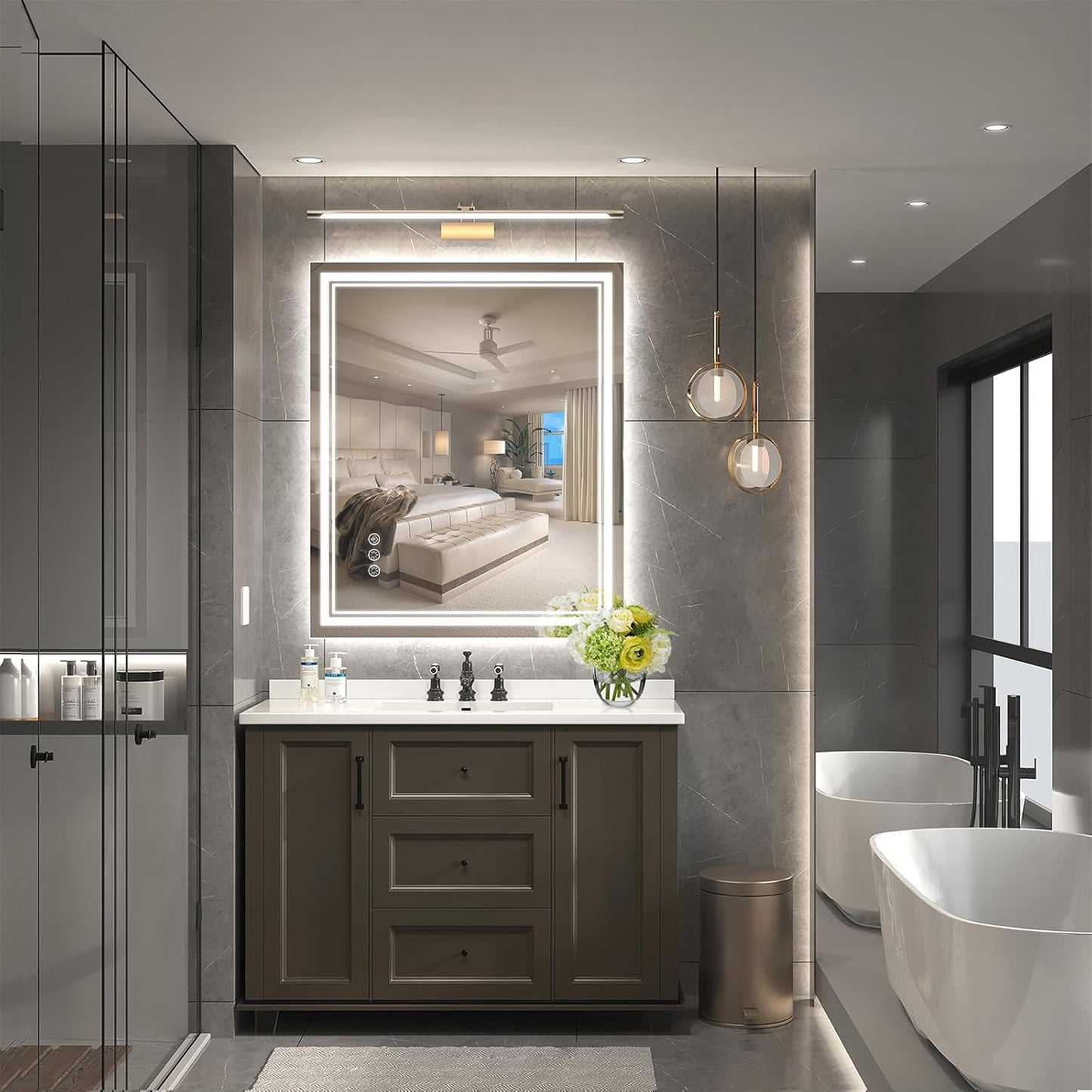 30x36 Inch LED Bathroom Mirror with Frontlit & Backlit（Independent Control）, Lighted Mirror for Bathroom Wall with 3-Color Dimmable & Anti-Fog, Vanity Mirror with Lights